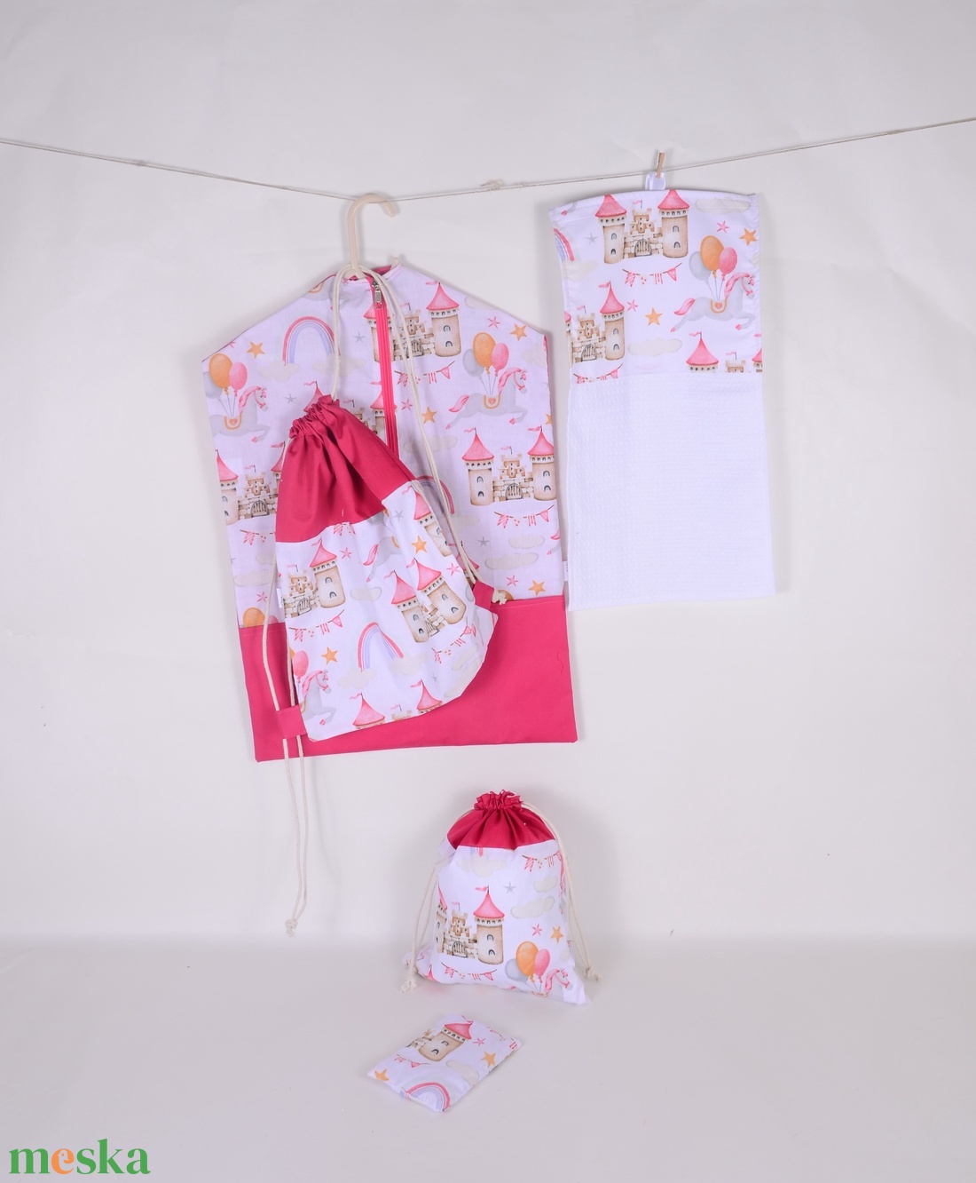 Hercegnő pink ovis ruhazsák szett 5 db-os  - játék & sport - ovis felszerelés - ovis szett - Meska.hu