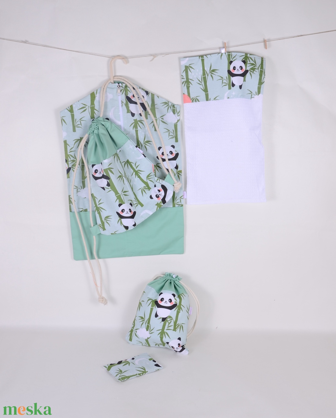 Menta Panda Ovis zsák szett - játék & sport - ovis felszerelés - ovis zsák - Meska.hu