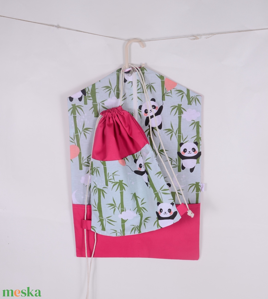 Panda pink Oviszsák és tornazsák szett - játék & sport - ovis felszerelés - ovis szett - Meska.hu