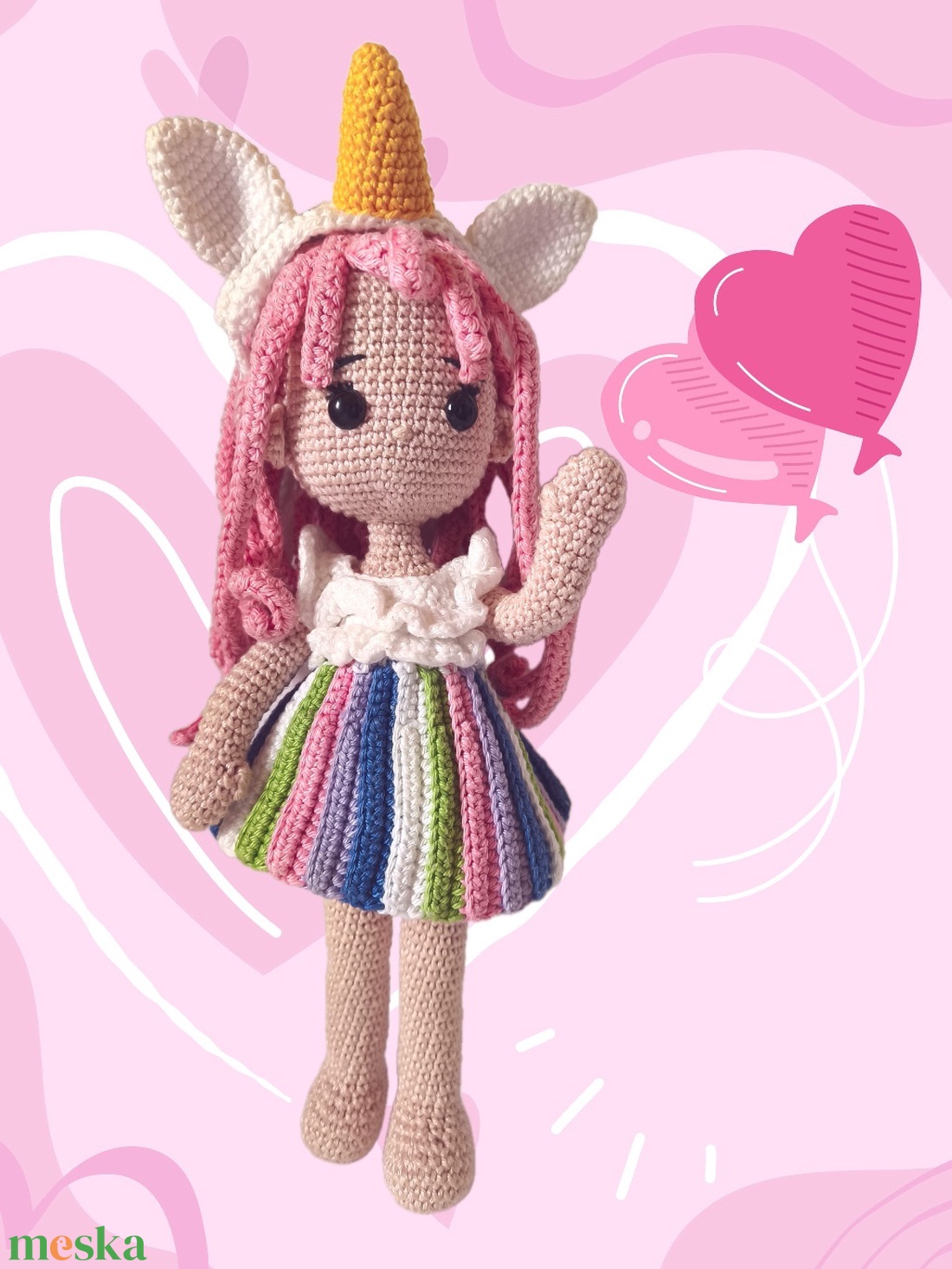 Öltöztethető horgolt baba unikornis fejdísszel - játék & sport - baba & babaház - öltöztethető baba - Meska.hu