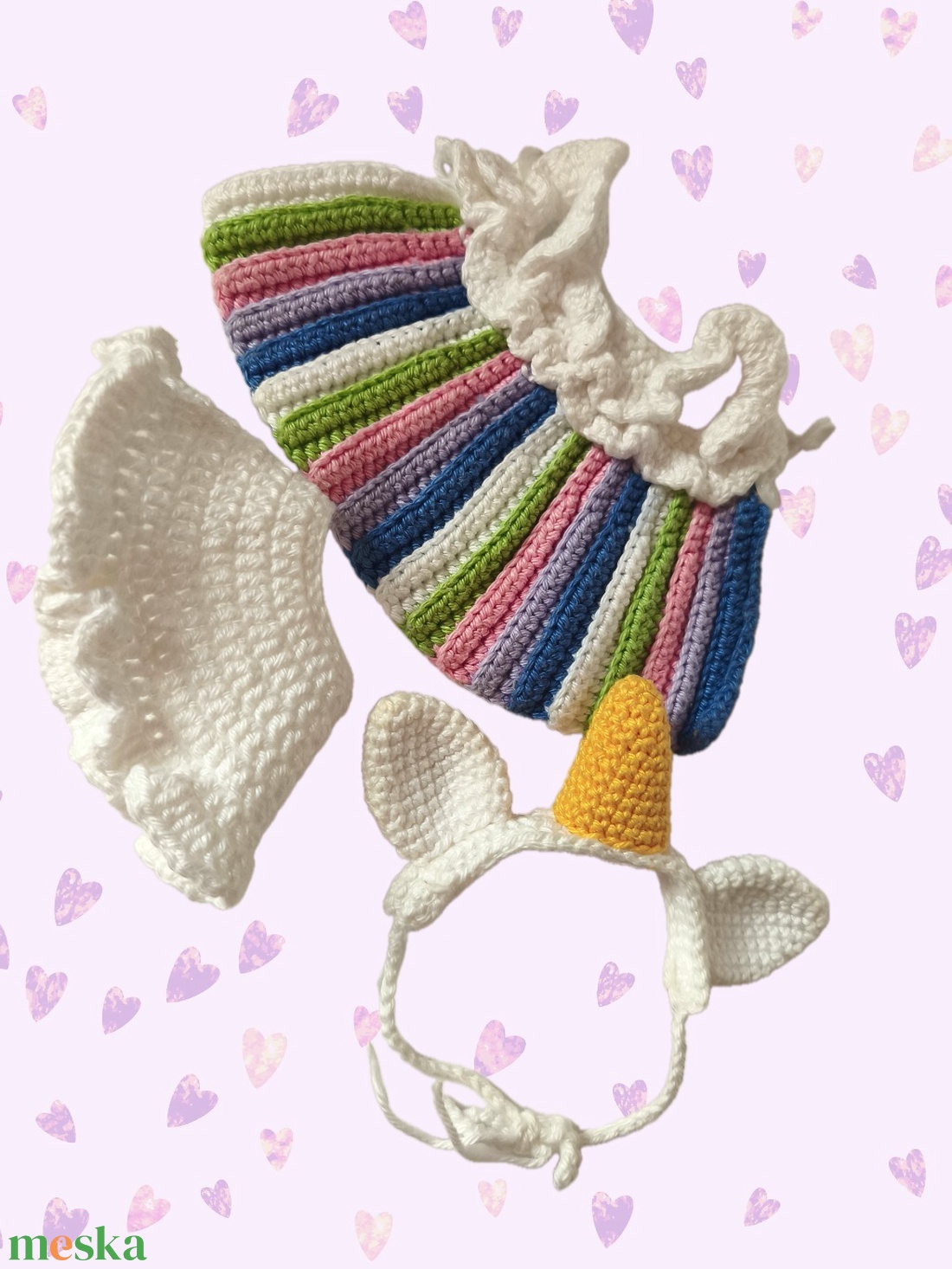 Öltöztethető horgolt baba unikornis fejdísszel - játék & sport - baba & babaház - öltöztethető baba - Meska.hu