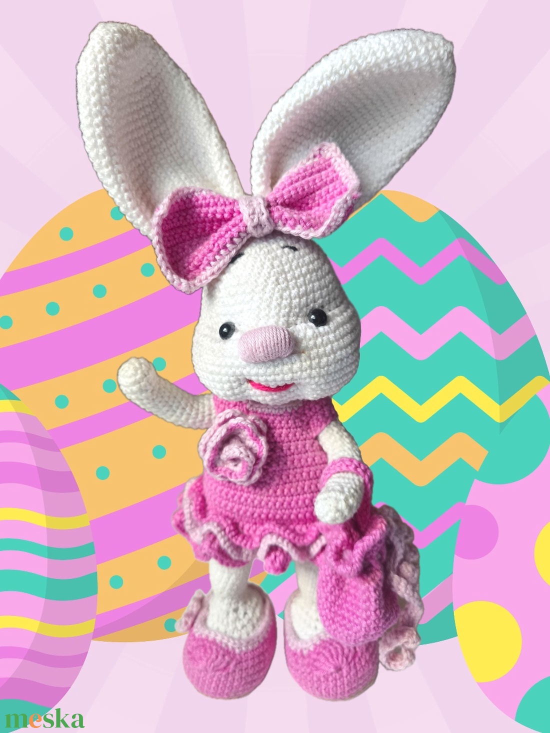 Bájos horgolt nyuszi táskával, öltöztethető - játék & sport - baba & babaház - öltöztethető baba - Meska.hu