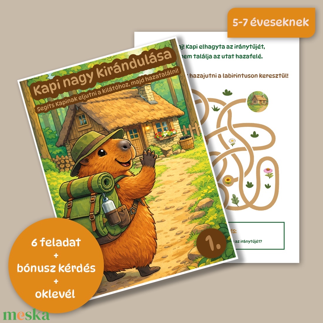 Kapi, a kapibara nagy kirándulása � játékos feladatgyűjtemény 5�7 éveseknek (PDF) - játék & sport - készségfejlesztő és logikai játék - logikai játékok - Meska.hu