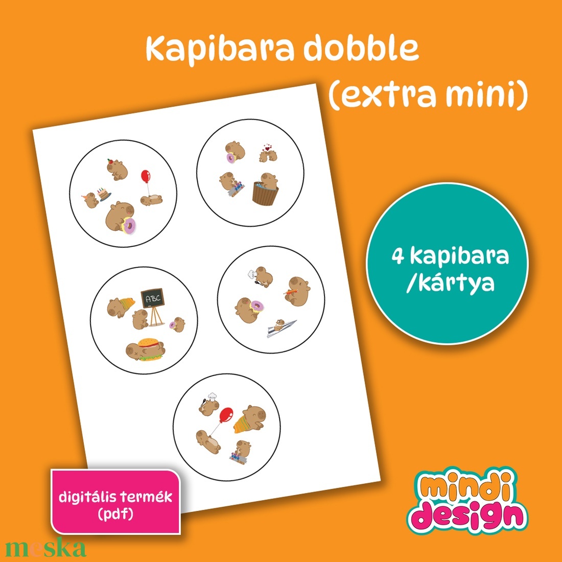 Kapibara dobble (extra mini) - nyomtatható kártyajáték (pdf) - művészet - grafika & illusztráció - digitális - Meska.hu