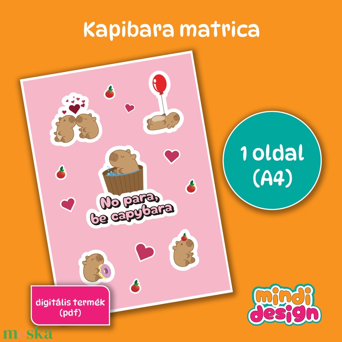 Kapibara digitális matrica - nyomtatható - kellékek & szerszámok - dekorációs kellékek - matricaív - Meska.hu