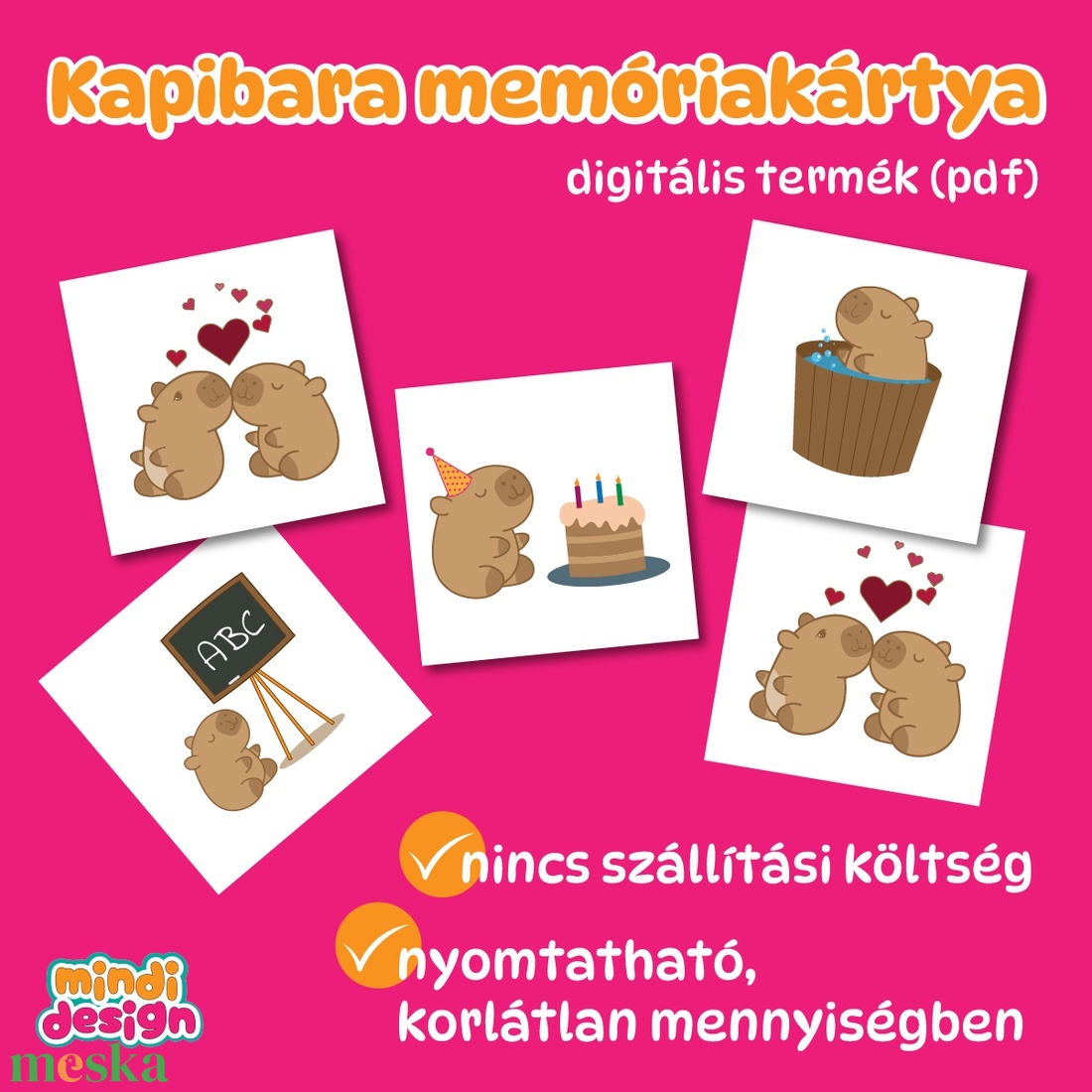 Kapibara memóriajáték � nyomtatható (PDF) - játék & sport - készségfejlesztő és logikai játék - memória játékok - Meska.hu
