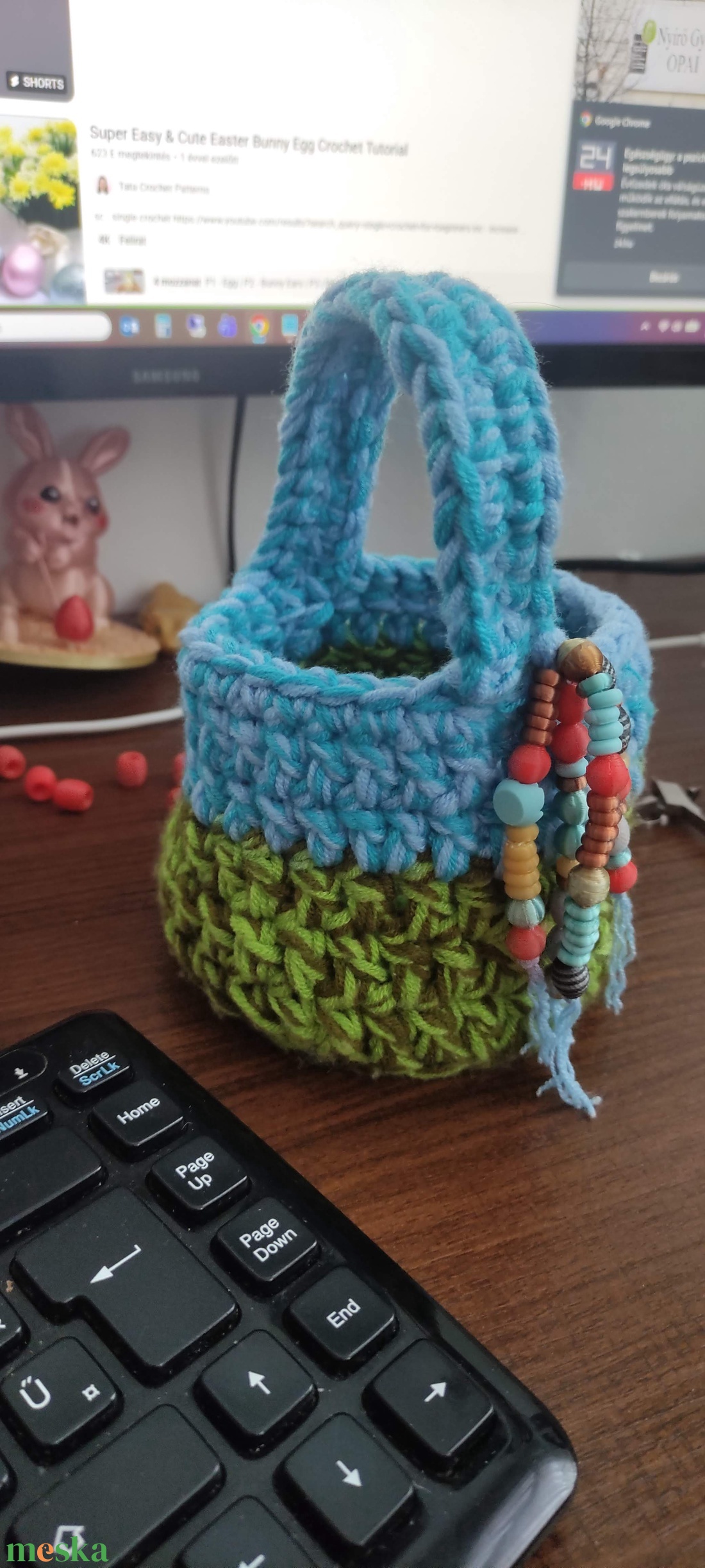 Horgolt húsvéti kosár - ünnepi díszek, dekorációk - húsvéti díszek és dekorációk - húsvéti kosár - Meska.hu