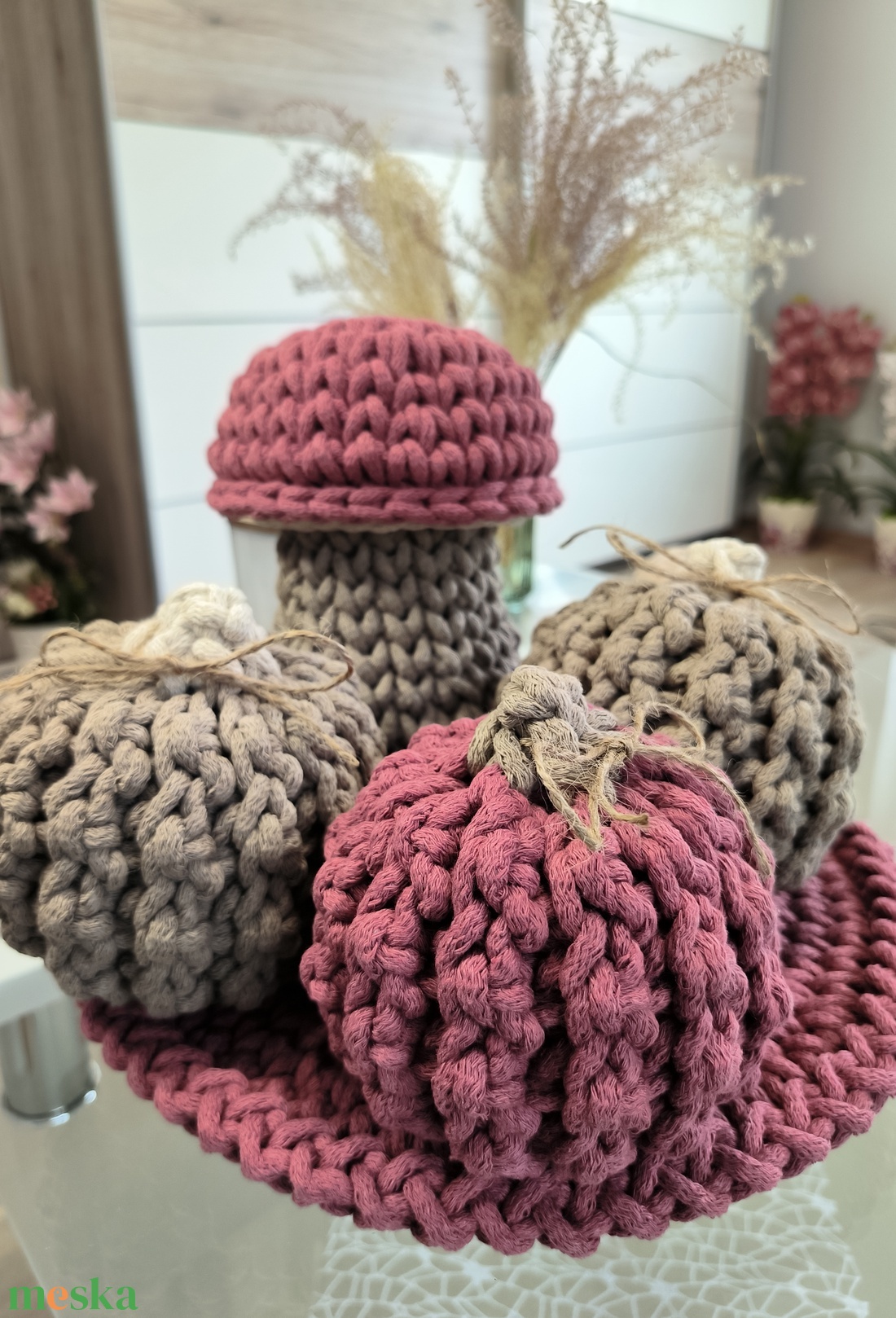 Őszi horgolt szett - otthon & életmód - dekoráció - asztal és polc dekoráció - asztaldísz - Meska.hu