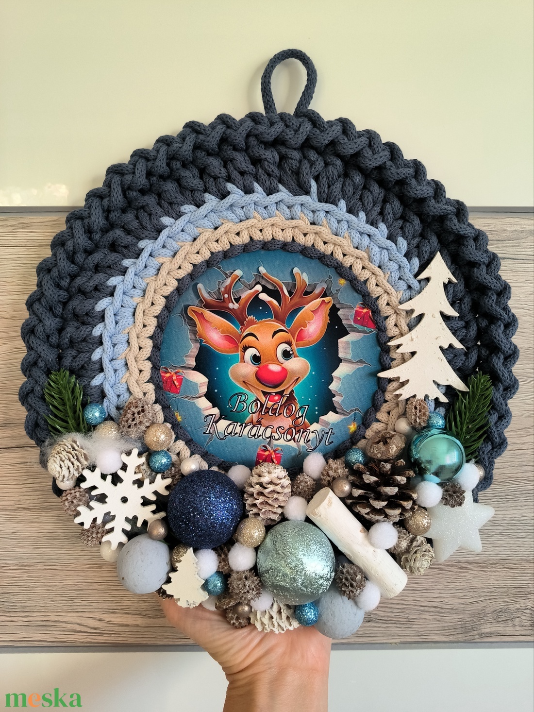 Karácsonyi horgolt ajtódísz  - karácsony - karácsonyi lakásdekoráció - karácsonyi ajtódíszek - Meska.hu