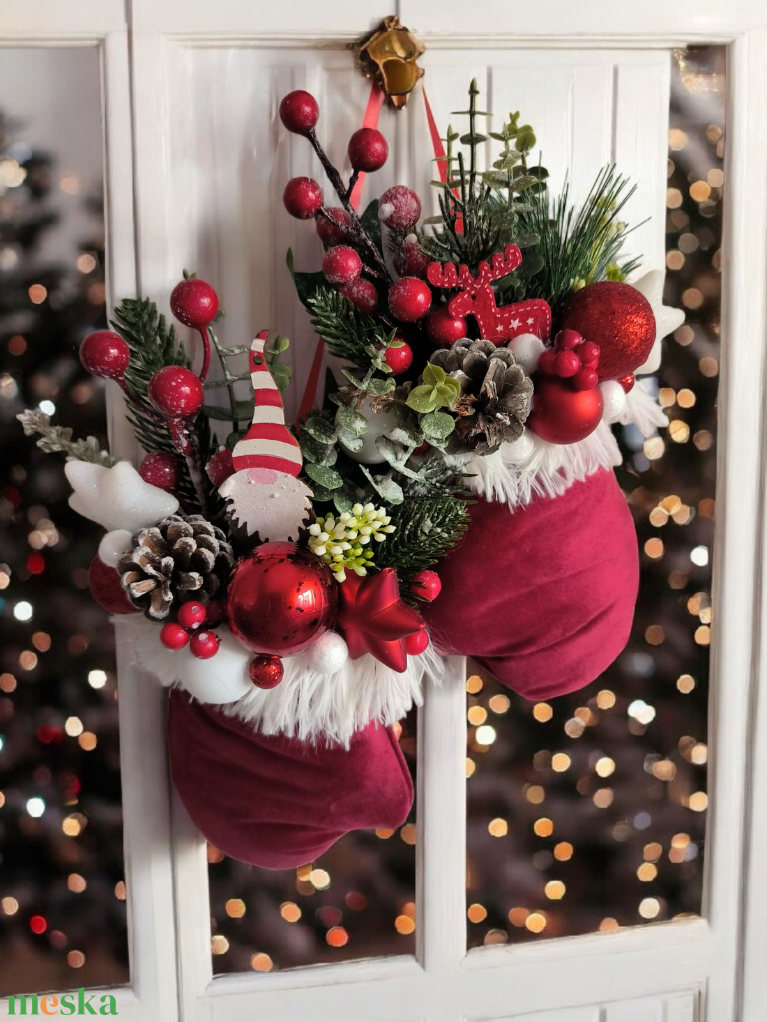 Kesztyűs karácsonyi ajtódísz  - karácsony - karácsonyi lakásdekoráció - karácsonyi ajtódíszek - Meska.hu