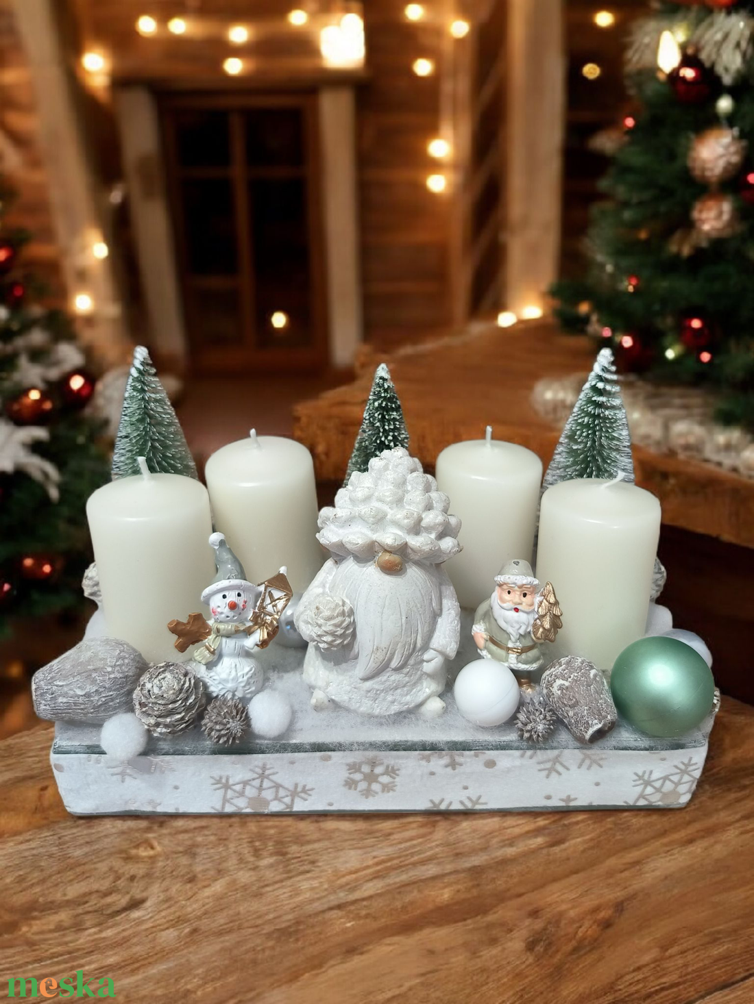 Adventi asztaldísz fehér manóval - karácsony - adventi díszek - adventi asztaldísz - Meska.hu