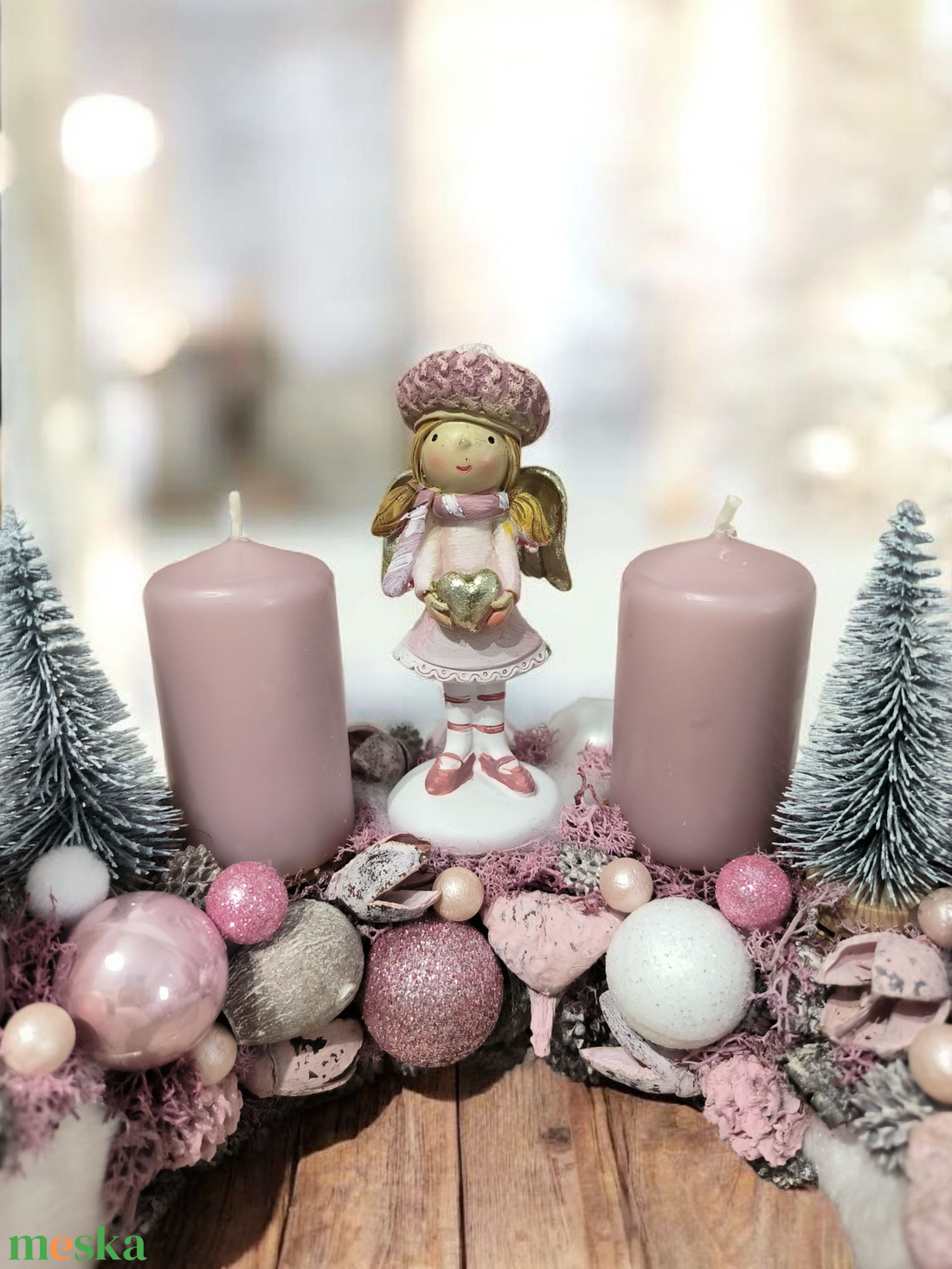 Pasztell adventi koszorú angyalkával  - karácsony - adventi díszek - adventi asztaldísz - Meska.hu