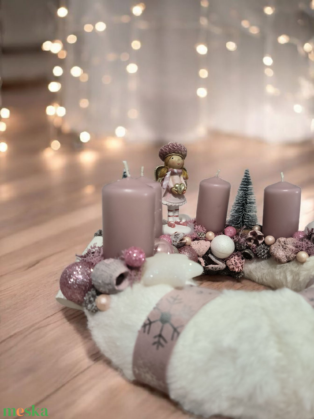 Pasztell adventi koszorú angyalkával  - karácsony - adventi díszek - adventi asztaldísz - Meska.hu