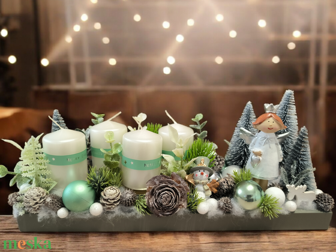 Adventi asztali dekoráció - angyalka téli világa  - karácsony - adventi díszek - adventi asztaldísz - Meska.hu