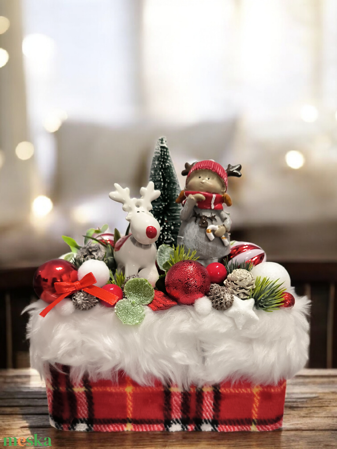 Karácsonyi asztaldísz skót kockás mintás  - karácsony - karácsonyi lakásdekoráció - ünnepi asztaldekoráció - Meska.hu