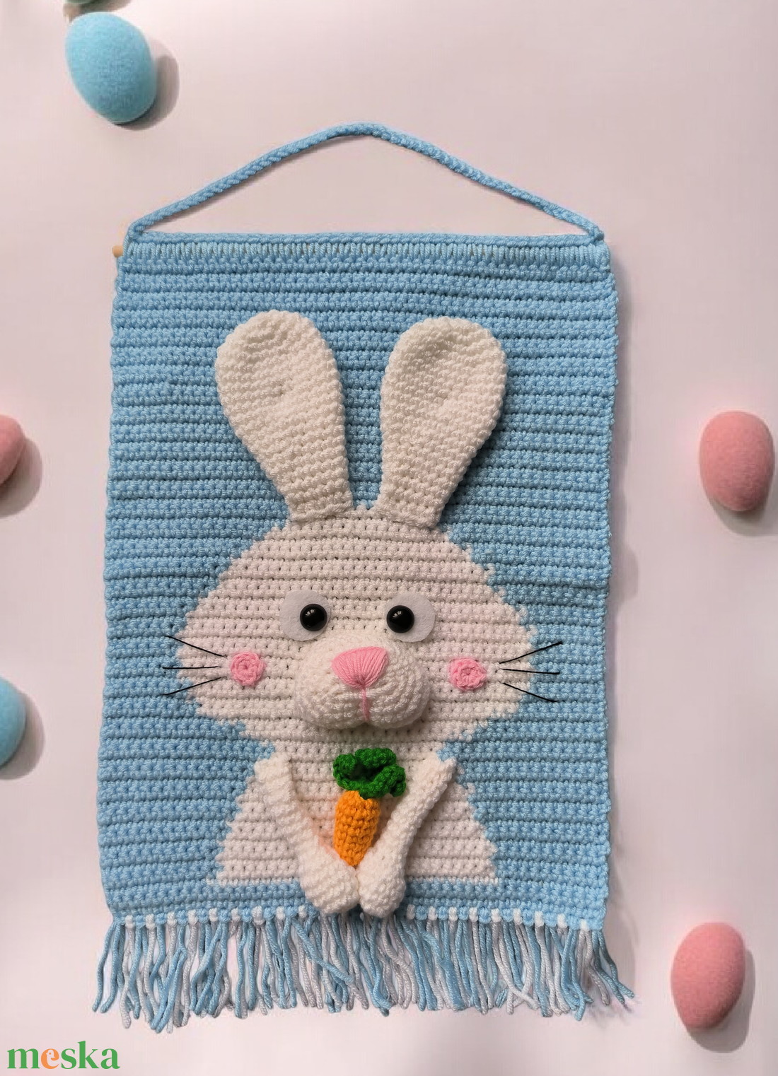 Horgolt nyuszis falikép  - otthon & életmód - dekoráció - kép & falikép - vászonkép - Meska.hu