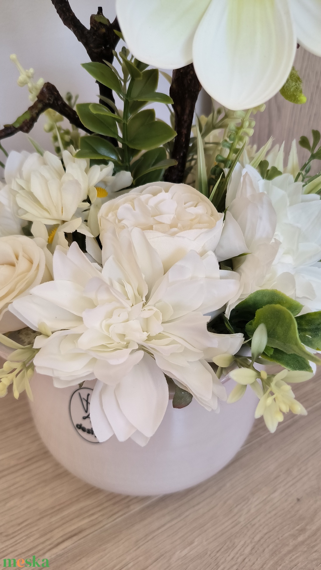 Magnólia dekoráció kerámia kaspóban  - otthon & életmód - virágdekoráció - virágdíszek - asztali virágdísz - Meska.hu