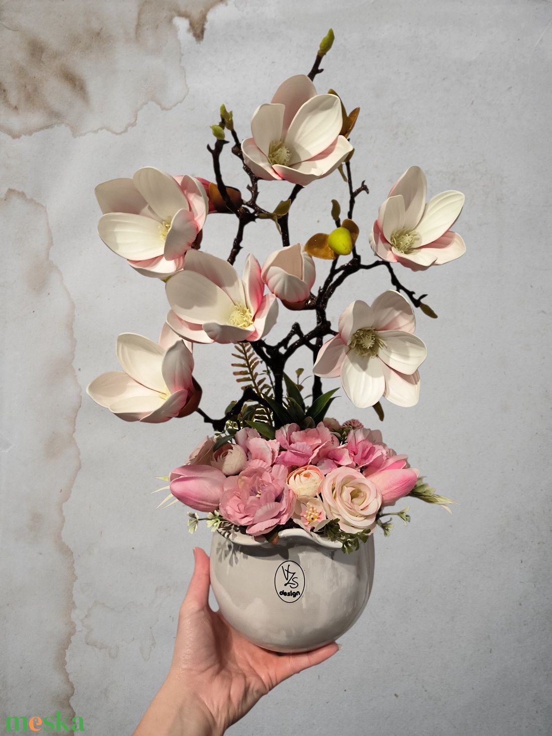 Magnólia dekoráció kerámia kaspóban  - otthon & életmód - virágdekoráció - virágdíszek - asztali virágdísz - Meska.hu