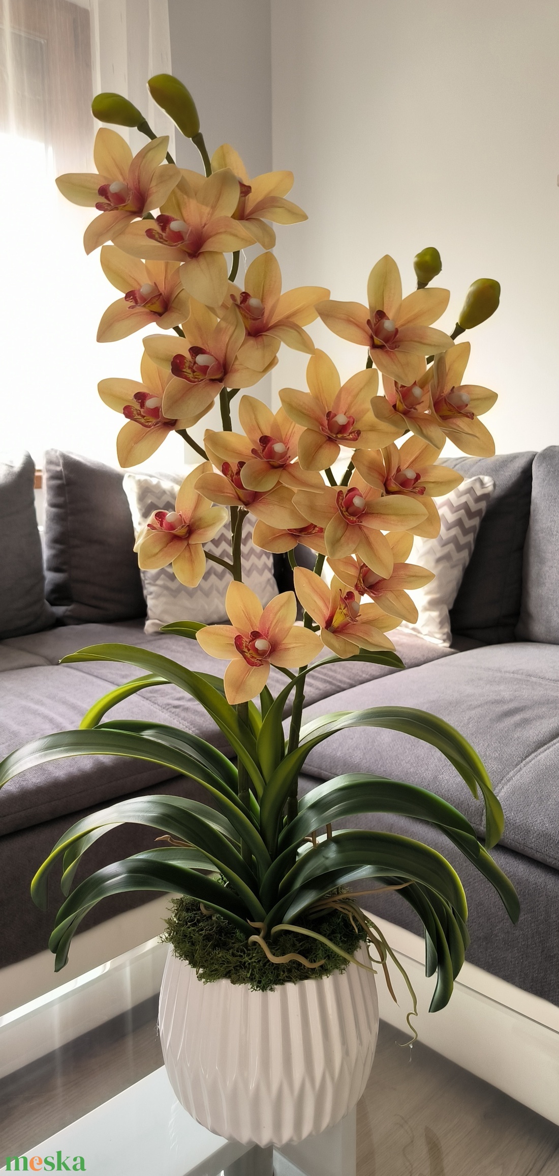Csónakorchidea dekoráció  - otthon & életmód - virágdekoráció - virágdíszek - virágdísz kaspóban - Meska.hu