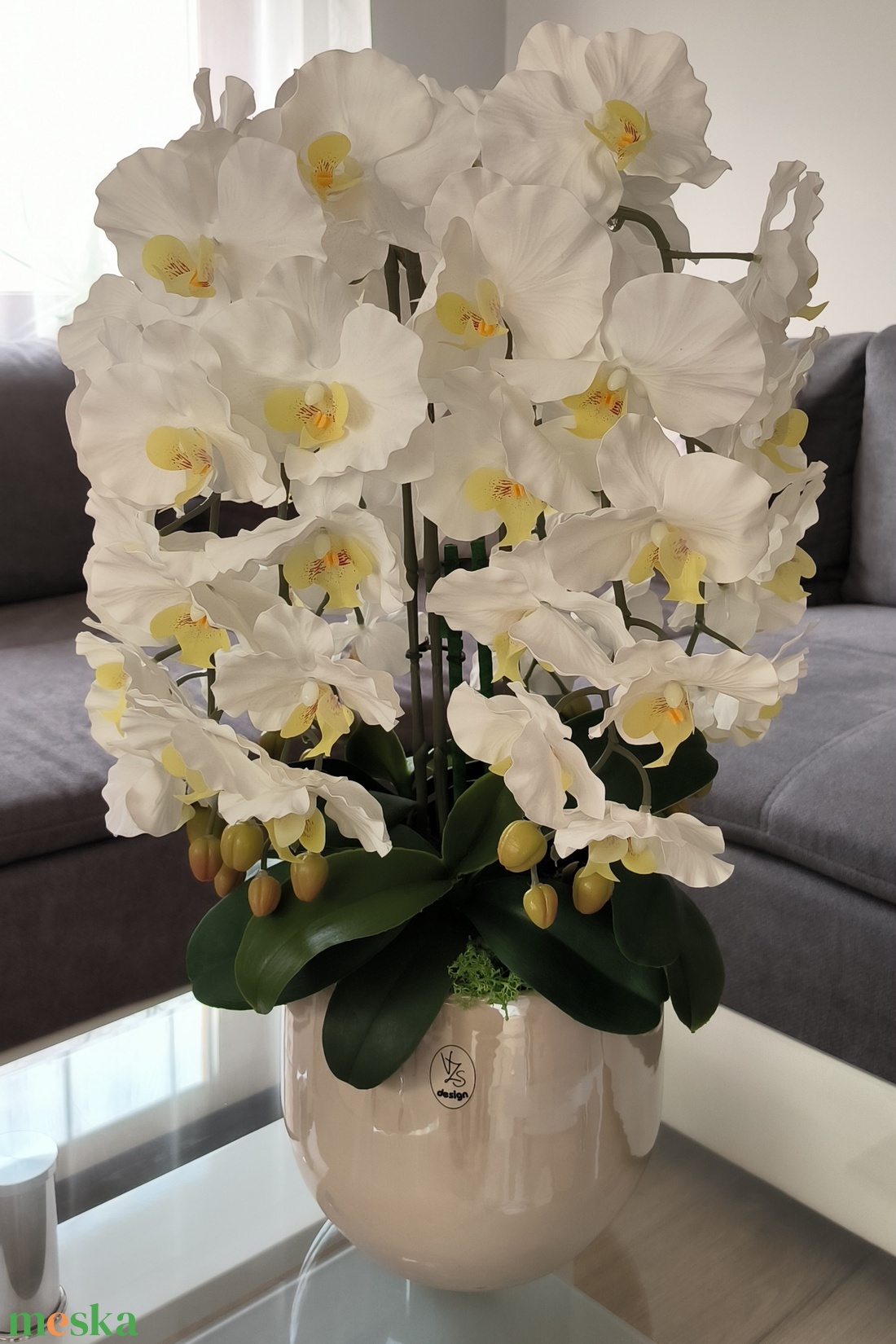 Pillekosbor orchidea dekoráció kerámia kaspóban - otthon & életmód - dekoráció - asztal és polc dekoráció - asztaldísz - Meska.hu