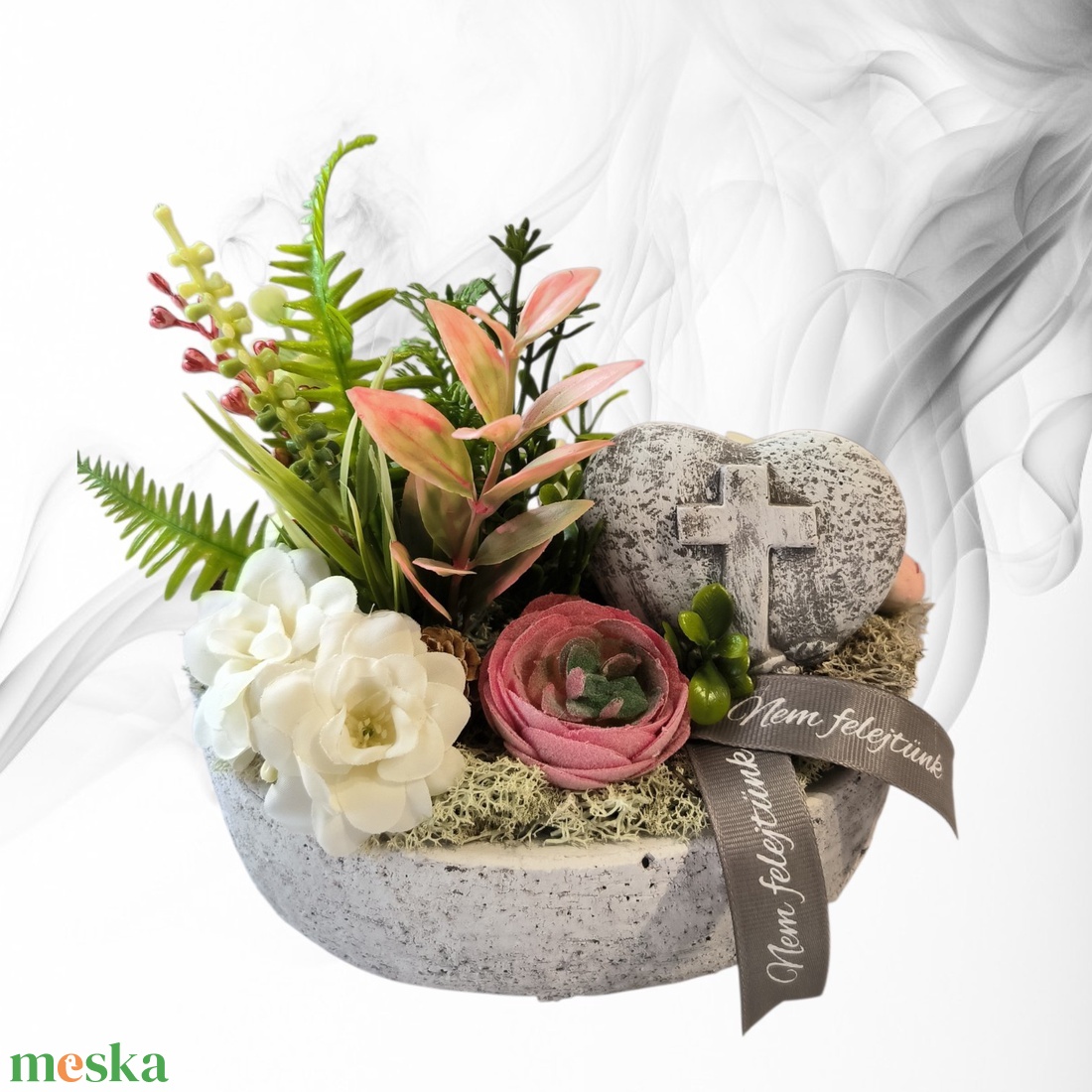 Kegyeleti sírdísz ovális kő kaspóban - otthon & életmód - vallás - temetkezési tárgy - sírdísz, kegyeleti dísz - Meska.hu