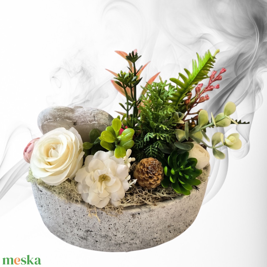 Kegyeleti sírdísz ovális kő kaspóban - otthon & életmód - vallás - temetkezési tárgy - sírdísz, kegyeleti dísz - Meska.hu