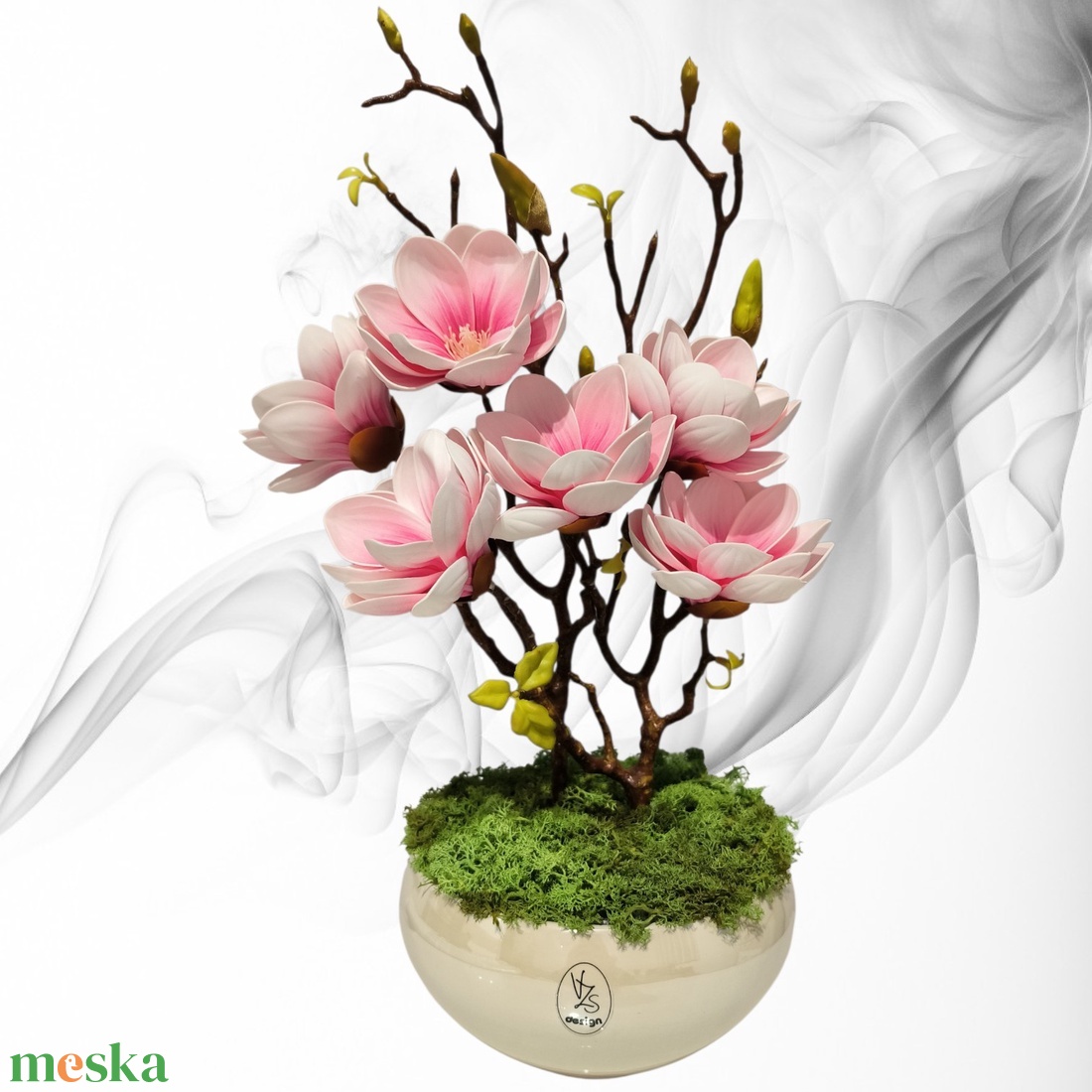 Magnólia dekoráció kaspóban  - otthon & életmód - virágdekoráció - virágdíszek - asztali virágdísz - Meska.hu