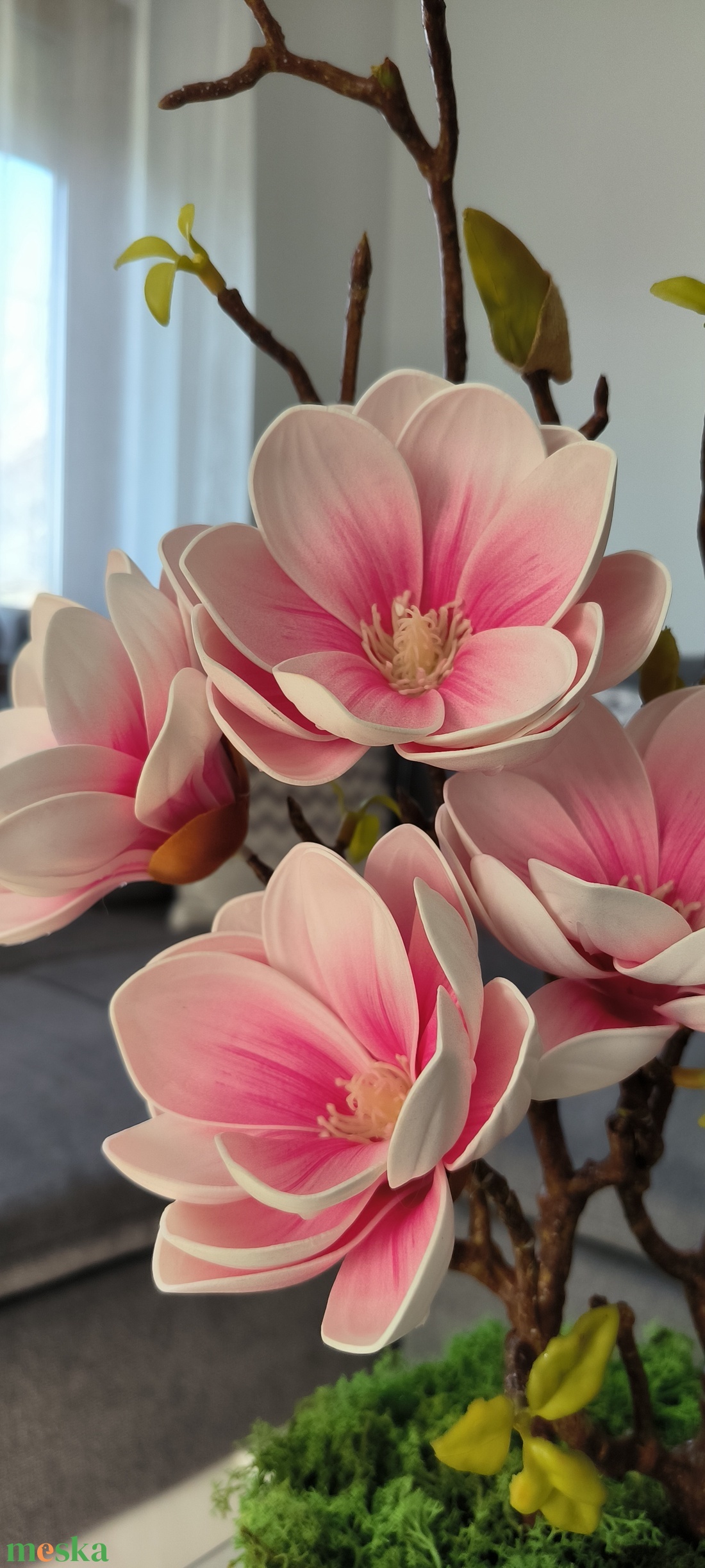 Magnólia dekoráció kaspóban  - otthon & életmód - virágdekoráció - virágdíszek - asztali virágdísz - Meska.hu