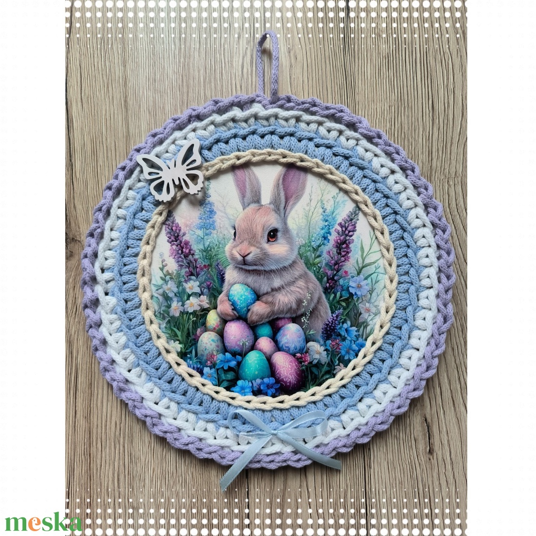Horgolt húsvéti nyuszis akasztós dísz  - ünnepi díszek, dekorációk - húsvéti díszek és dekorációk - húsvéti ajtódísz, kopogtató - Meska.hu