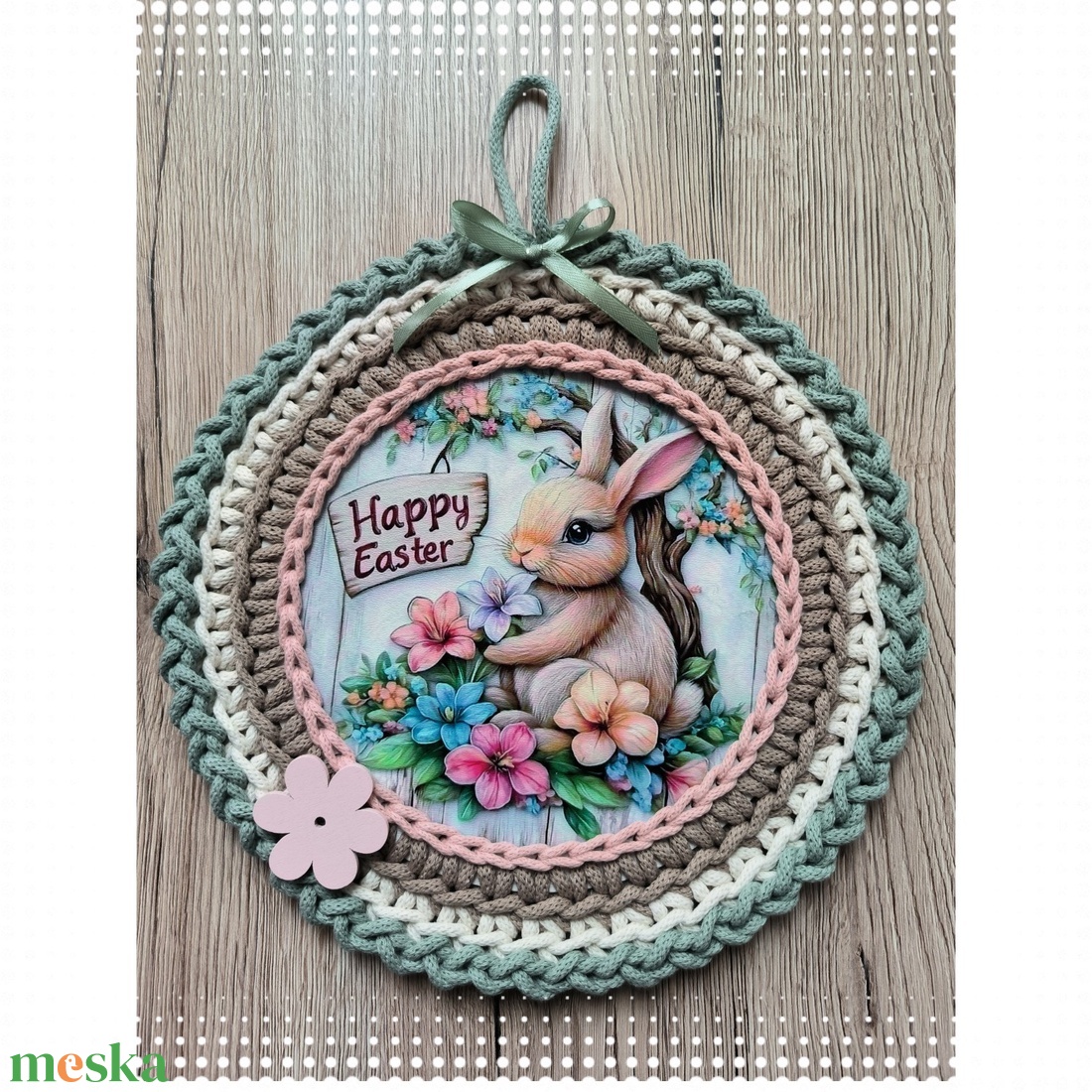 Horgolt húsvéti nyuszis akasztós dísz  - ünnepi díszek, dekorációk - húsvéti díszek és dekorációk - húsvéti ajtódísz, kopogtató - Meska.hu