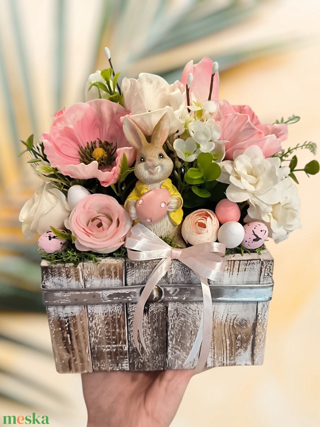 Húsvéti asztaldísz rusztikus faládában  - ünnepi díszek, dekorációk - húsvéti díszek és dekorációk - húsvéti asztaldíszek - Meska.hu