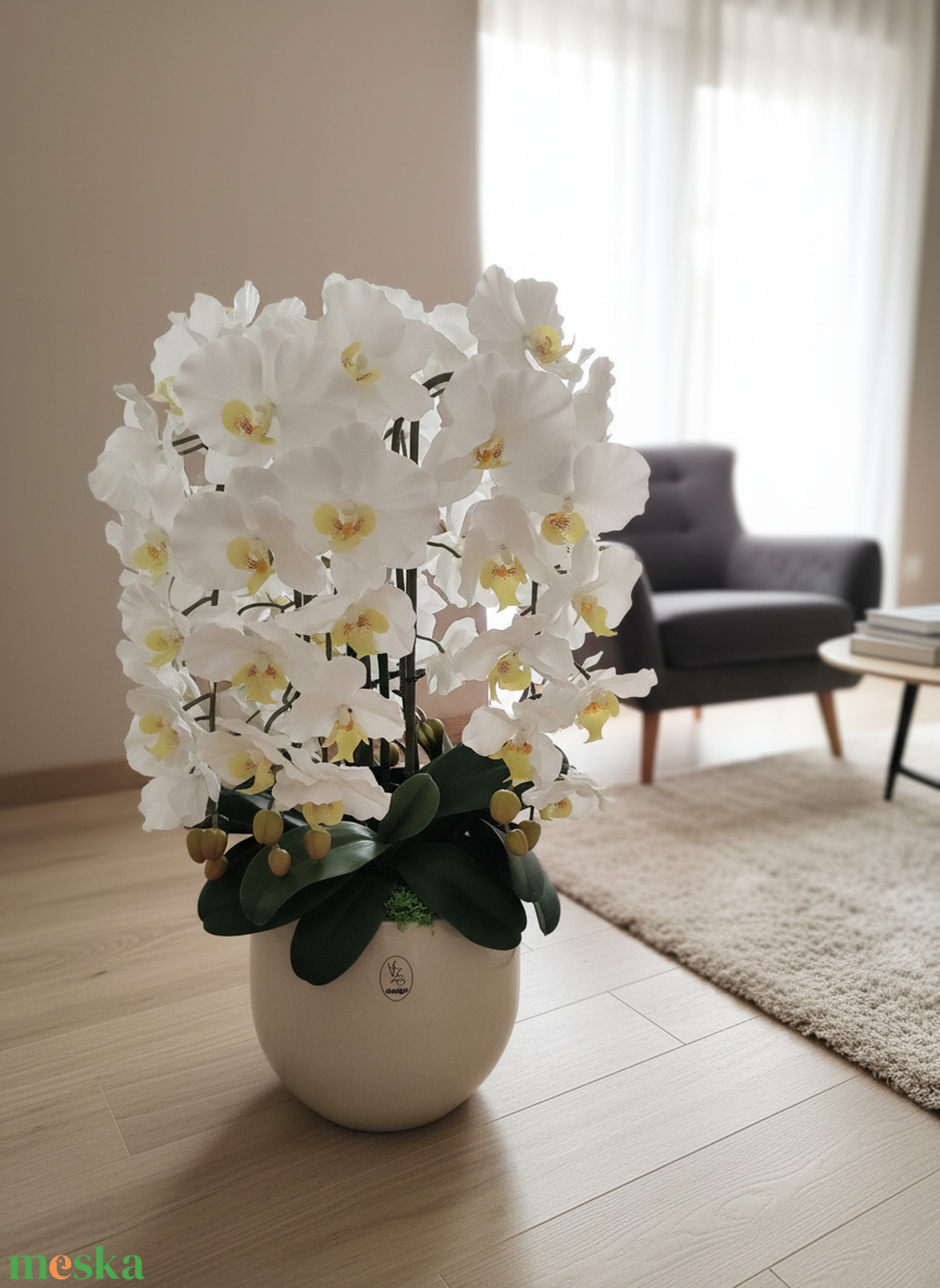 Pillekosbor orchidea dekoráció kerámia kaspóban - otthon & életmód - dekoráció - asztal és polc dekoráció - asztaldísz - Meska.hu