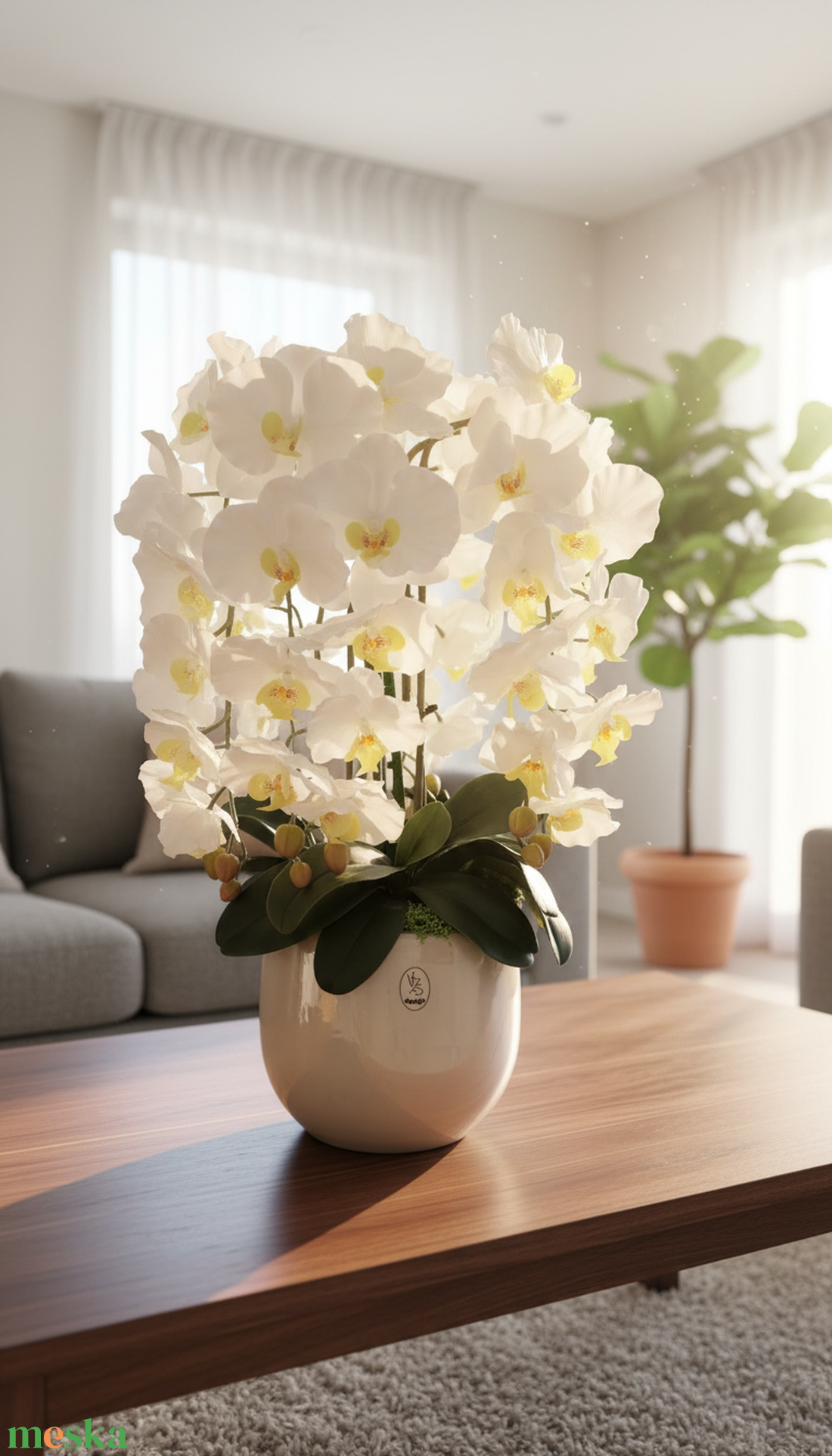 Pillekosbor orchidea dekoráció kerámia kaspóban - otthon & életmód - dekoráció - asztal és polc dekoráció - asztaldísz - Meska.hu