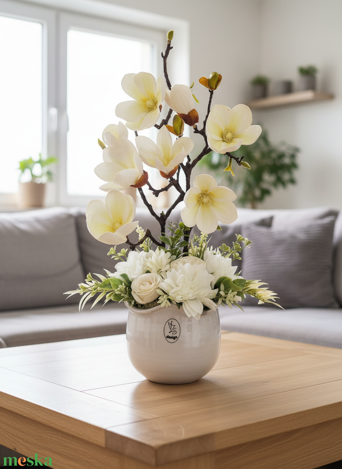 Magnólia dekoráció kerámia kaspóban  - otthon & életmód - virágdekoráció - virágdíszek - asztali virágdísz - Meska.hu