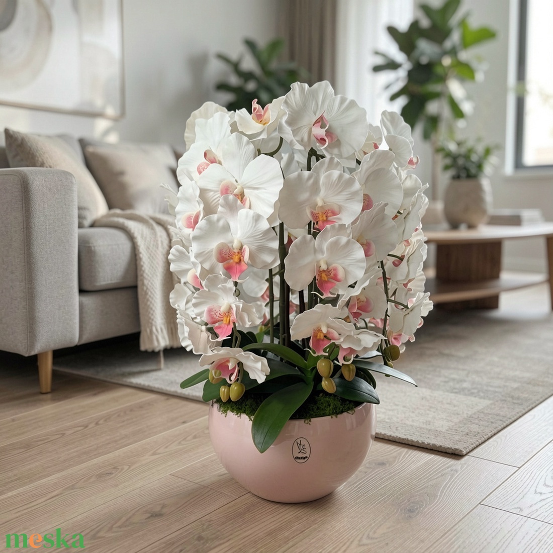 Pillekosbor orchidea dekoráció kerámia kaspóban - otthon & életmód - dekoráció - asztal és polc dekoráció - asztaldísz - Meska.hu