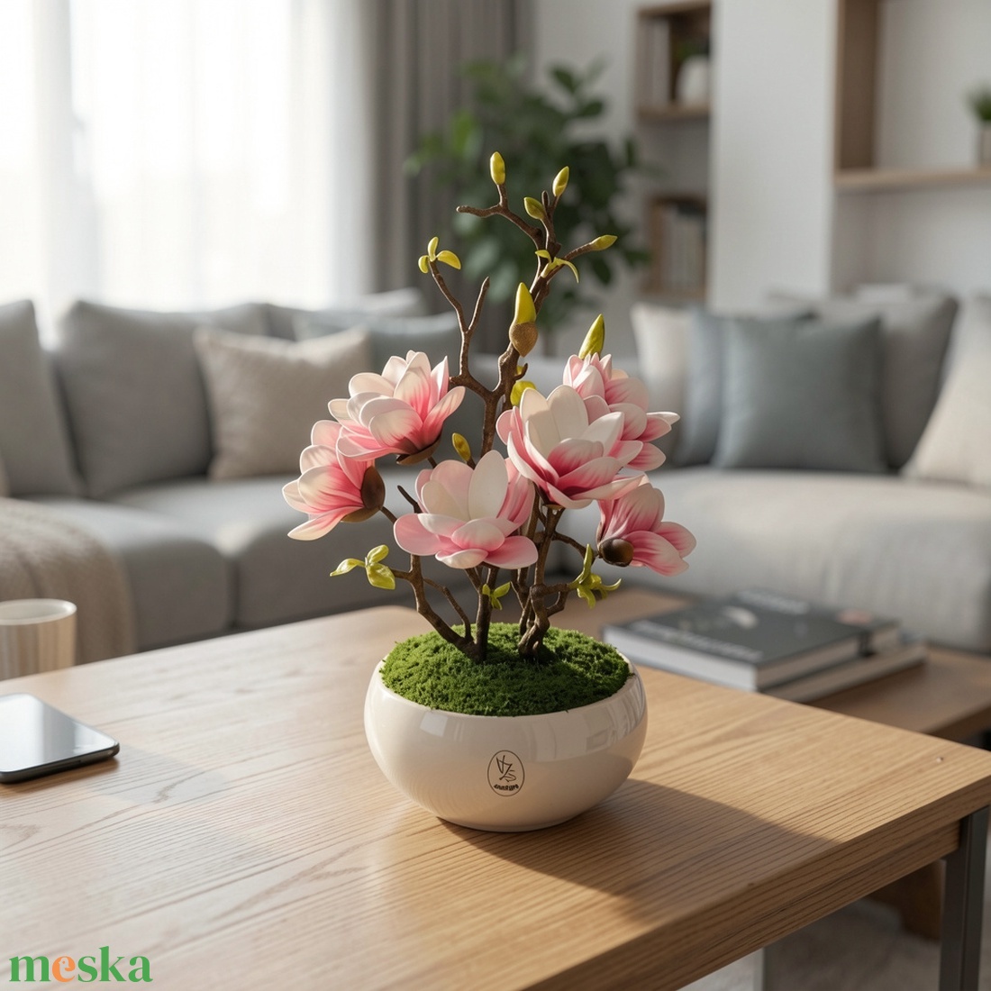 Magnólia dekoráció kerámia kaspóban  - otthon & életmód - dekoráció - asztal és polc dekoráció - asztaldísz - Meska.hu