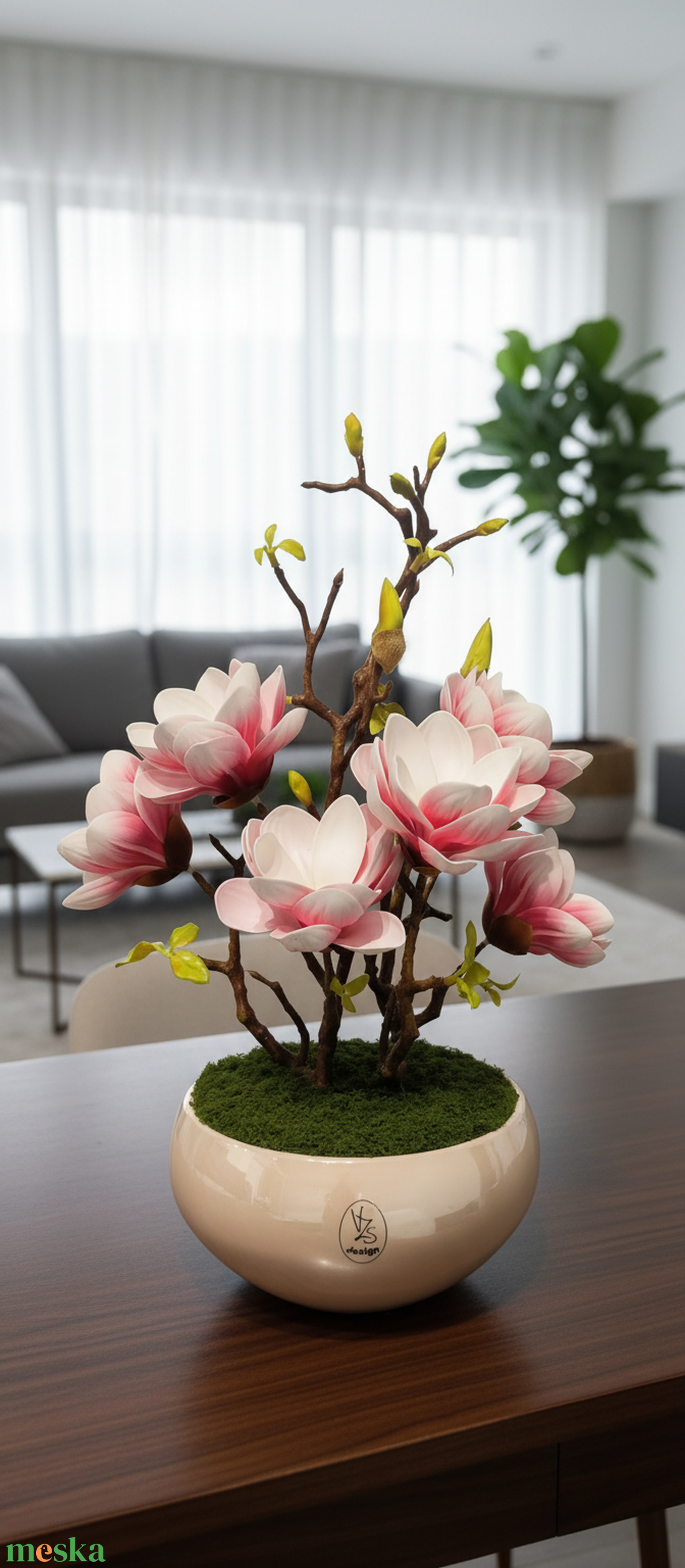 Magnólia dekoráció kerámia kaspóban  - otthon & életmód - dekoráció - asztal és polc dekoráció - asztaldísz - Meska.hu