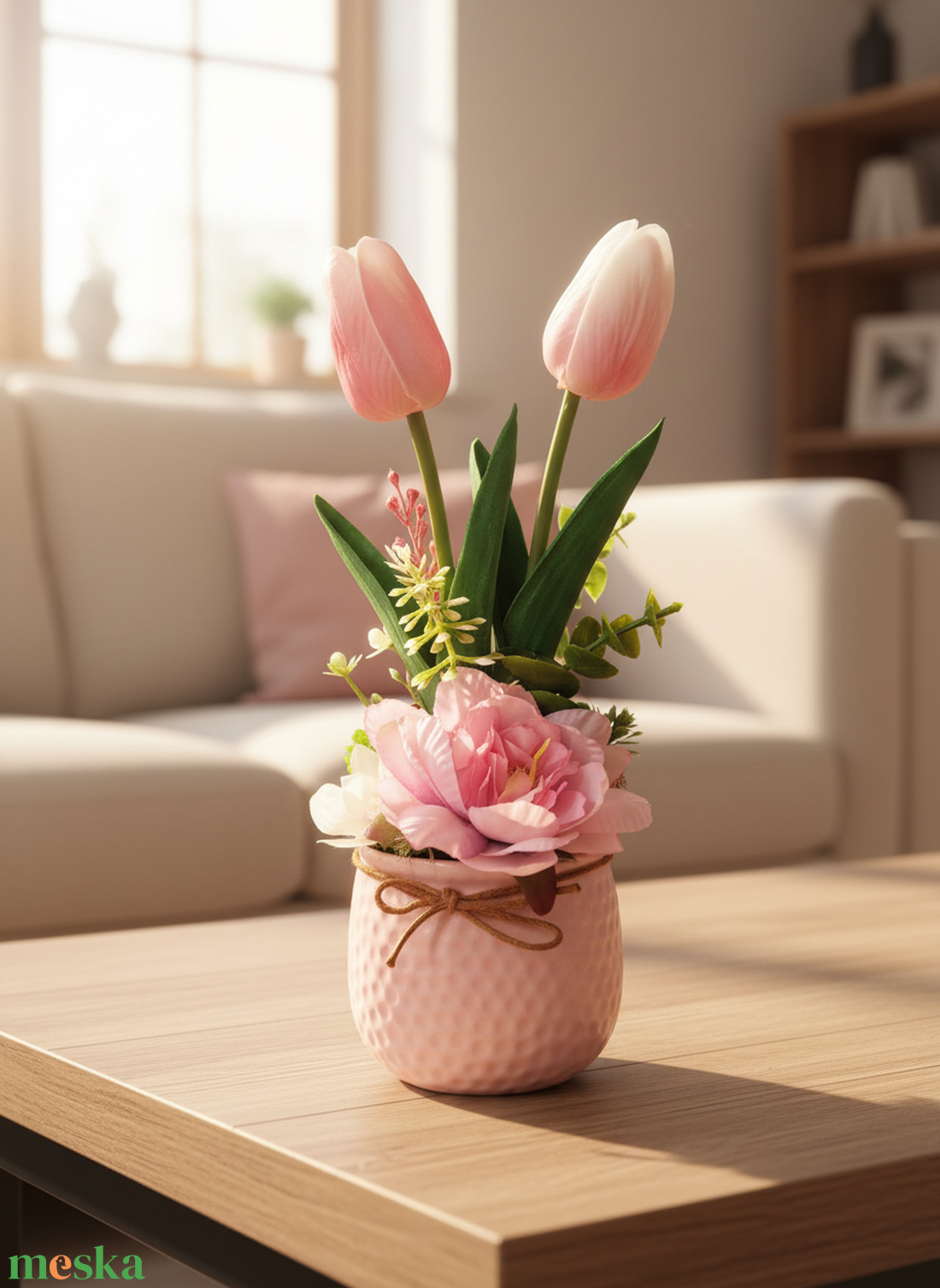 Tulipános asztaldísz Anyák napjára  - otthon & életmód - virágdekoráció - virágdíszek - virágdísz kaspóban - Meska.hu