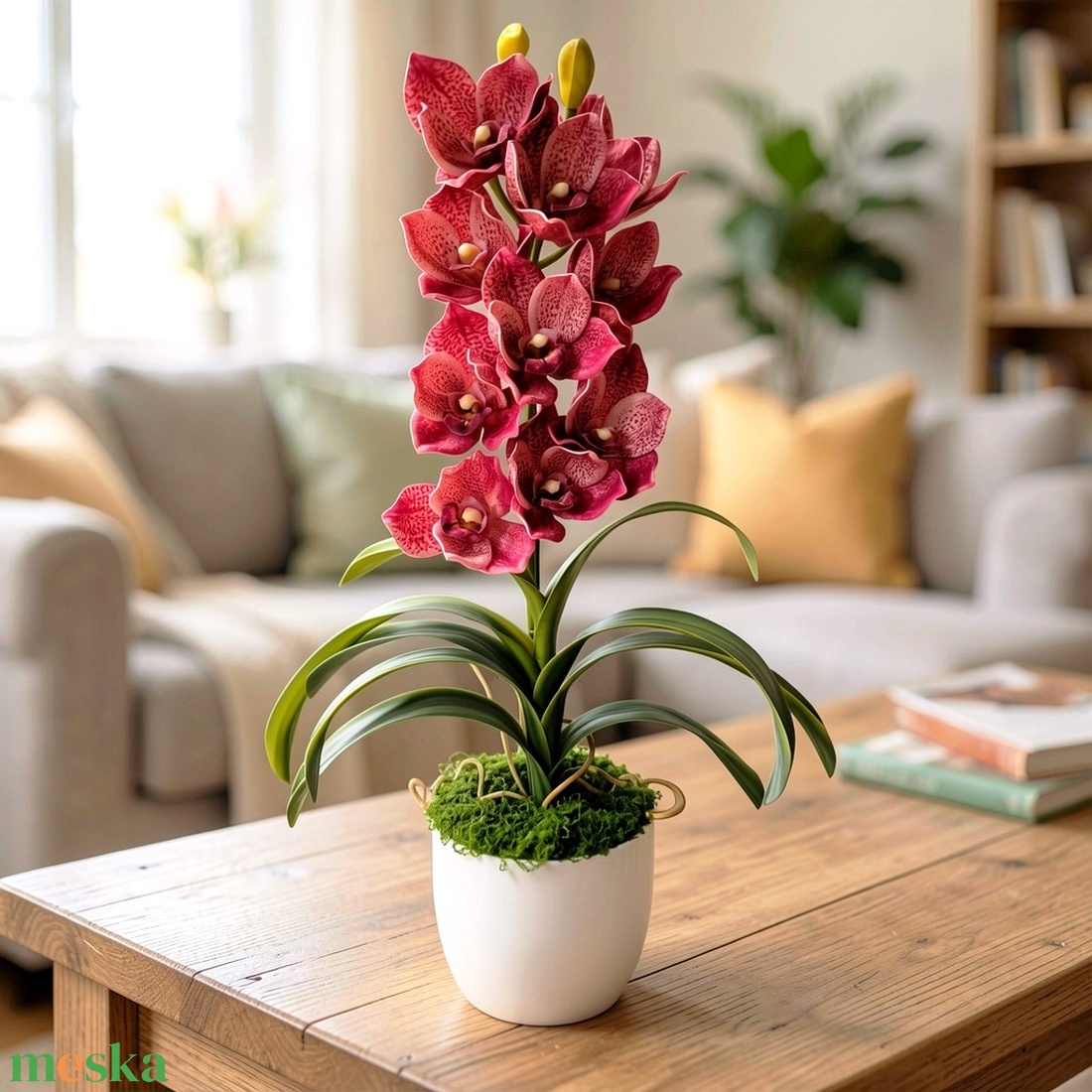 Cymbidium csónakorchidea dekoráció kerámia kaspóban  - otthon & életmód - virágdekoráció - virágdíszek - virágdísz kaspóban - Meska.hu