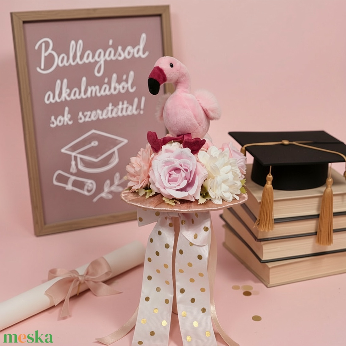 Flamingós ballagási csokor - otthon & életmód - virágdekoráció - virágok - virágcsokor - Meska.hu