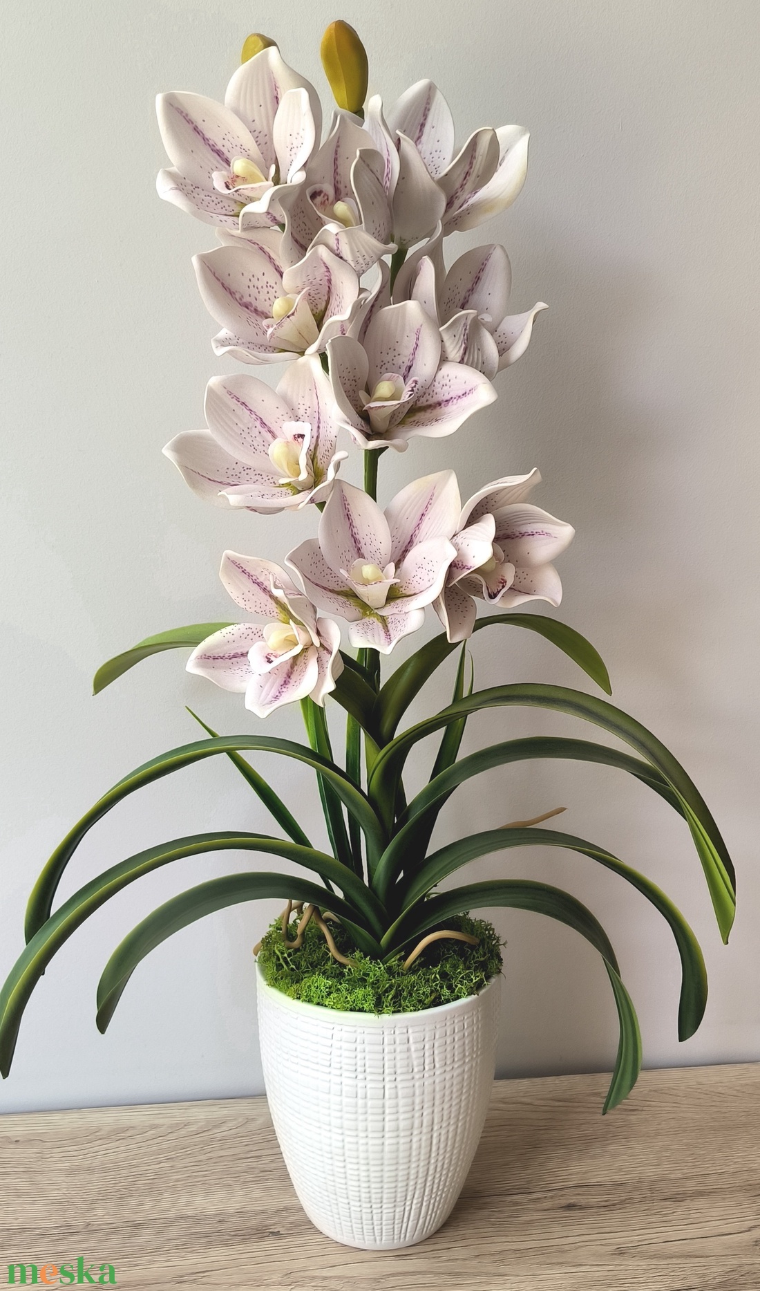 Cymbidium csónakorchidea dekoráció kerámia kaspóban  - otthon & életmód - virágdekoráció - virágdíszek - virágdísz kaspóban - Meska.hu