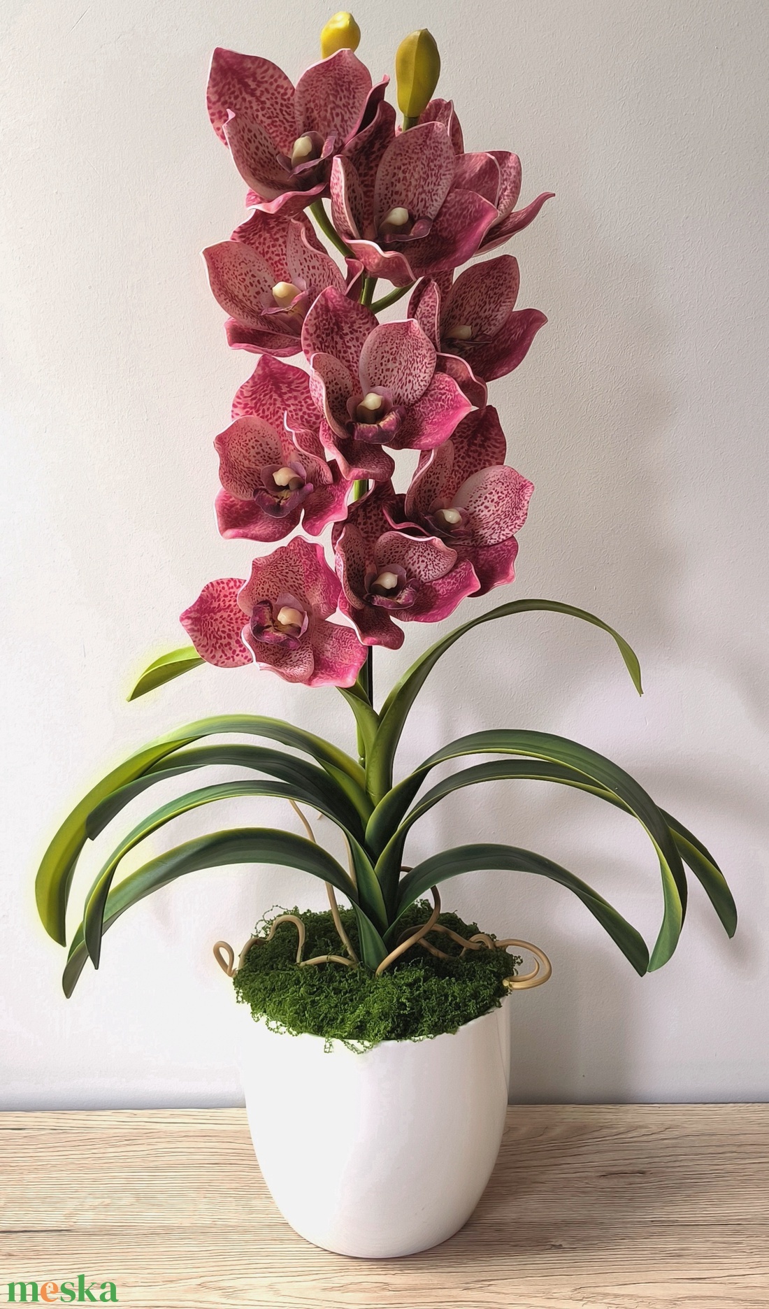 Cymbidium csónakorchidea dekoráció kerámia kaspóban  - otthon & életmód - virágdekoráció - virágdíszek - virágdísz kaspóban - Meska.hu