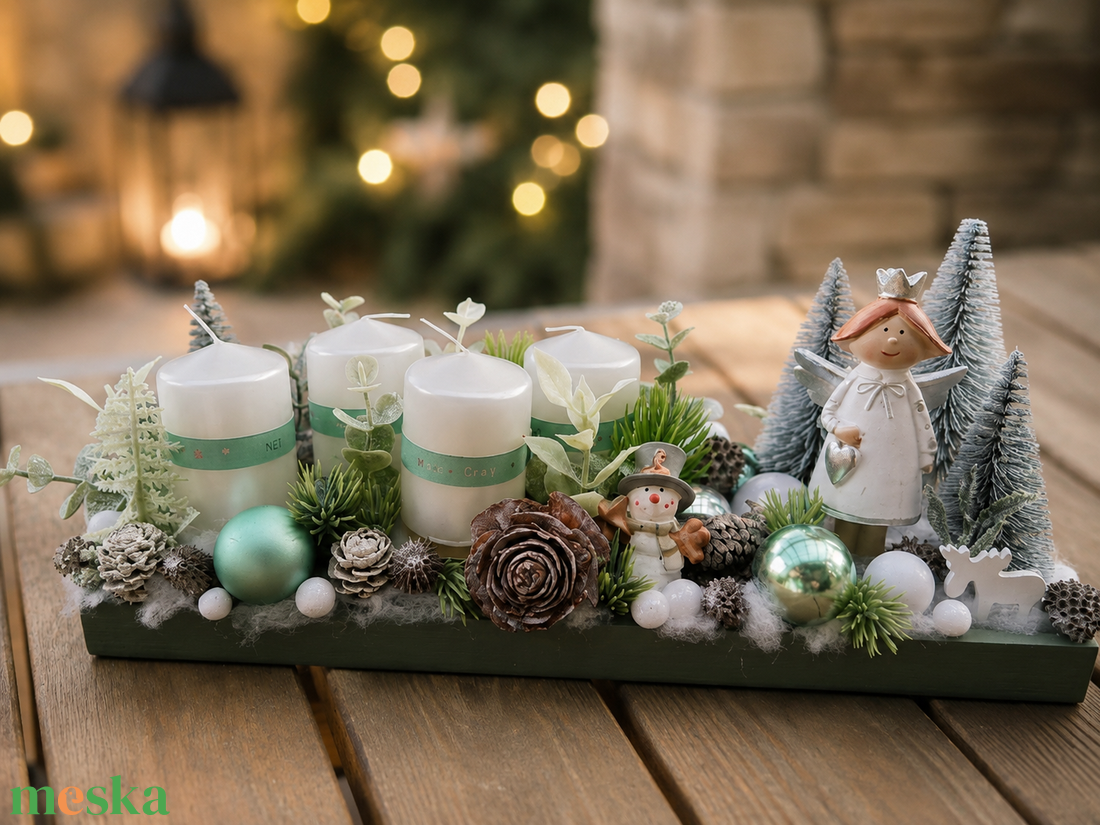 Adventi asztali dekoráció - angyalka téli világa  - karácsony - adventi díszek - adventi asztaldísz - Meska.hu