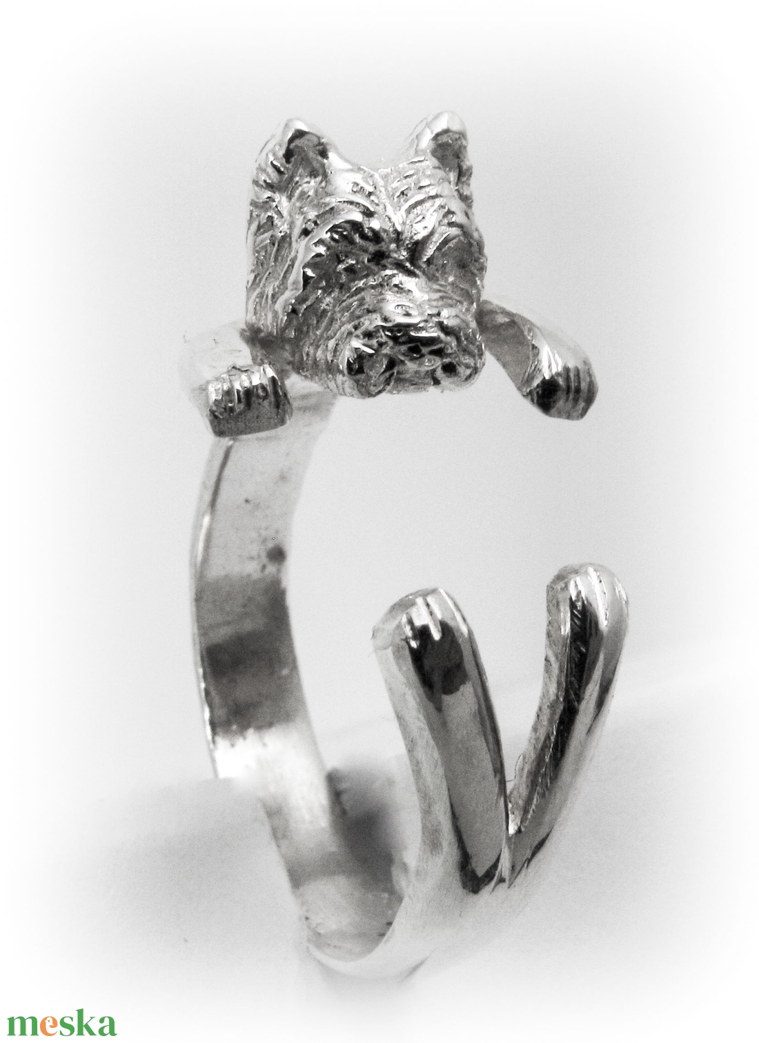 Ezüst/14K-os arany Westie gyűrű - ékszer - gyűrű - figurális gyűrű - Meska.hu