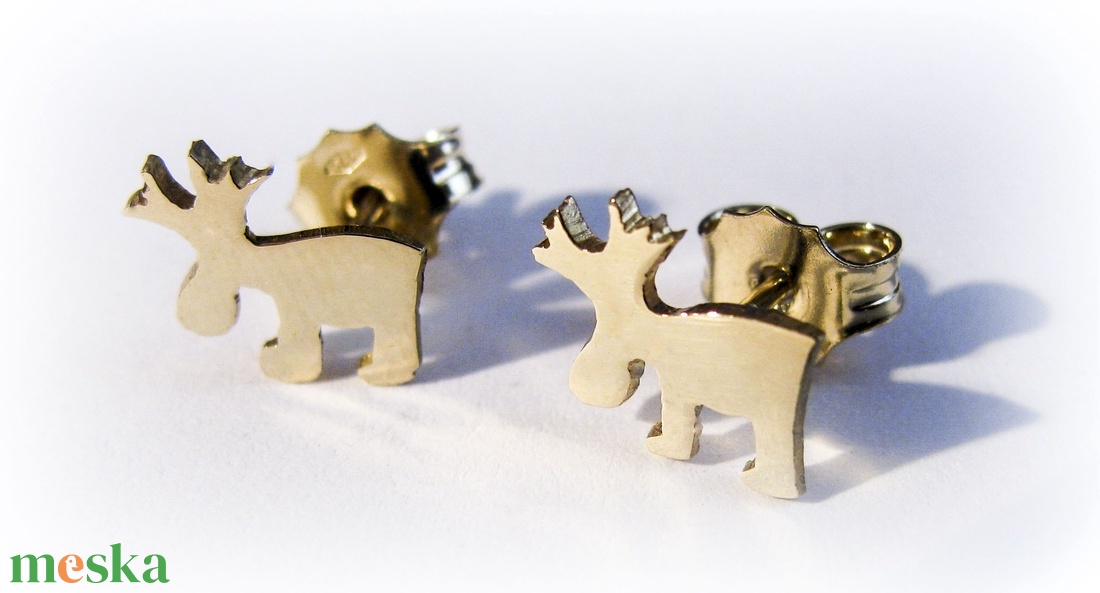 Arany rénszarvas füli - ékszer - fülbevaló - pötty fülbevaló - Meska.hu