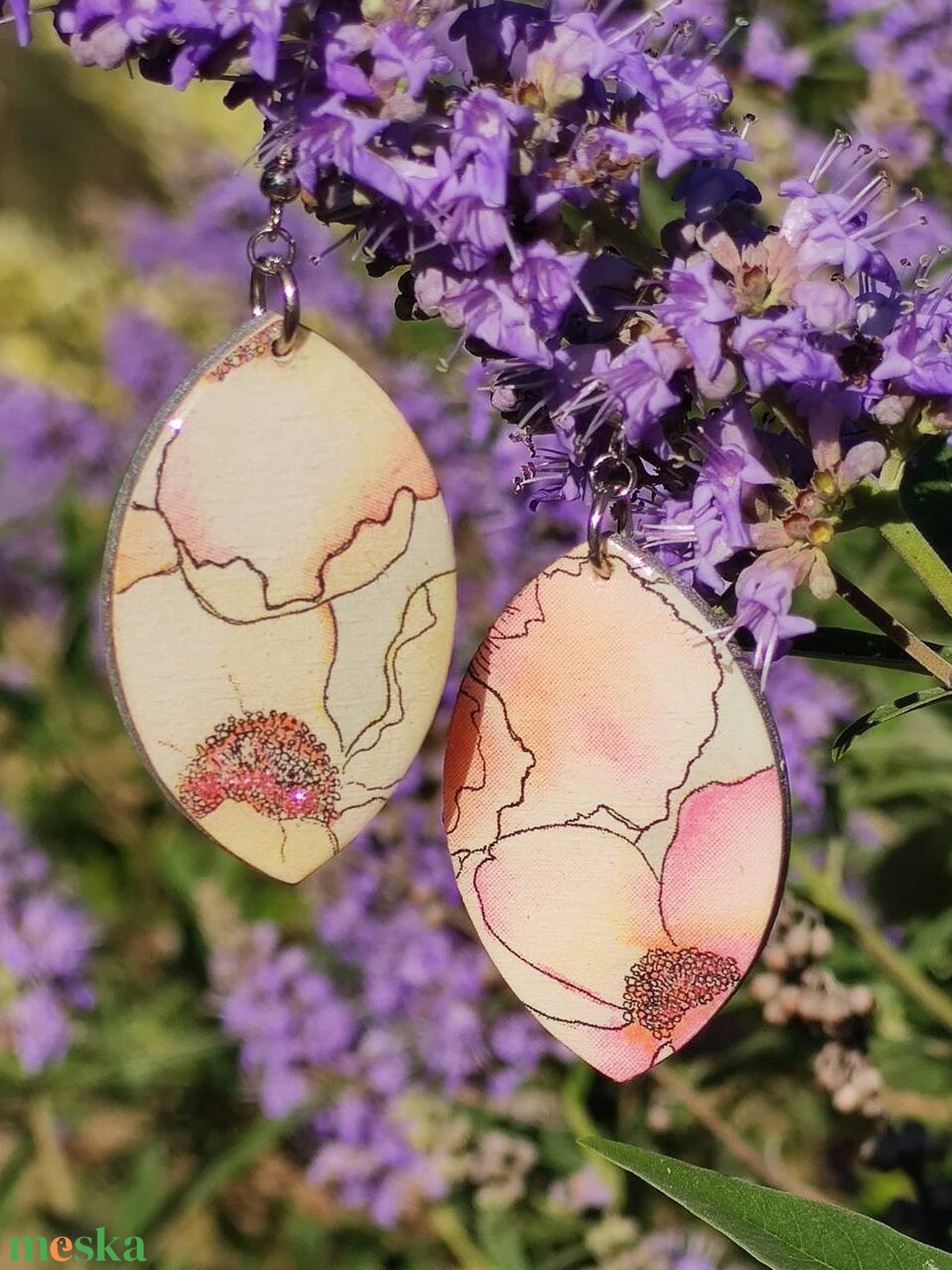 Nyári pink decoupage fa fülbevaló - ékszer - fülbevaló - lógó csepp fülbevaló - Meska.hu Nyári pink decoupage fa fülbevaló - ékszer - fülbevaló - lógó csepp fülbevaló - Meska.hu