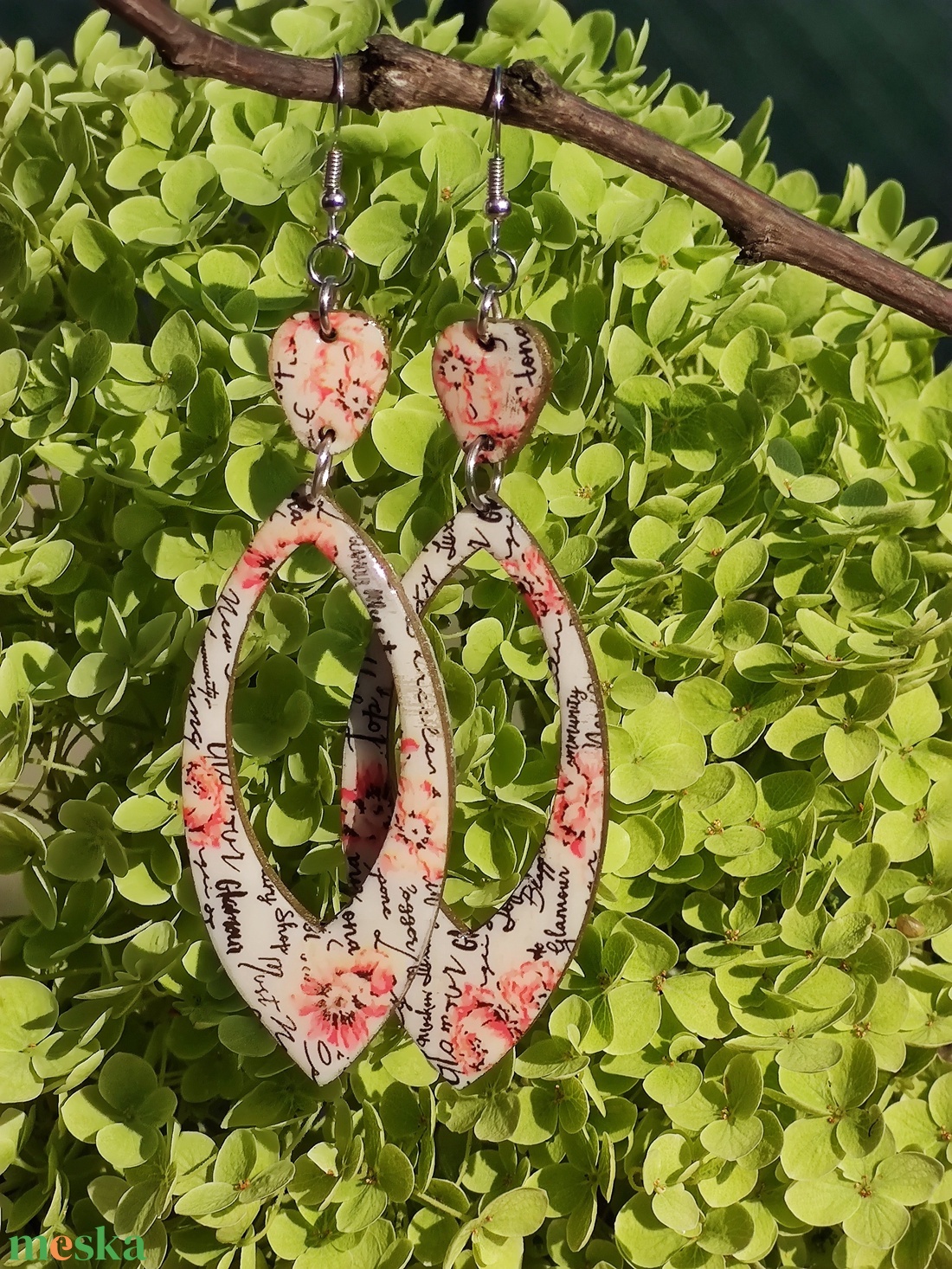 Mintás fülbevaló  decoupage fa fülbevaló - ékszer - fülbevaló - lógó csepp fülbevaló - Meska.hu