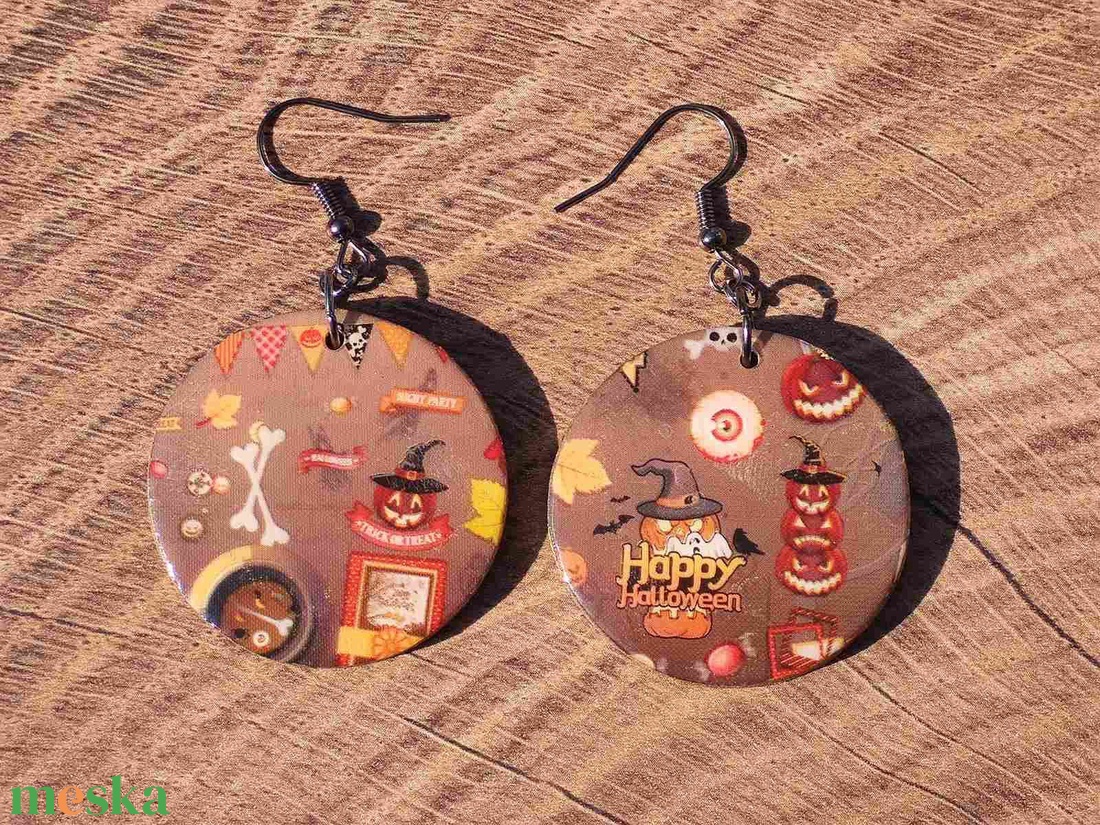 Halloween mintás fülbevaló  Happy Halloween fülbevaló - ékszer - fülbevaló - lógós kerek fülbevaló - Meska.hu