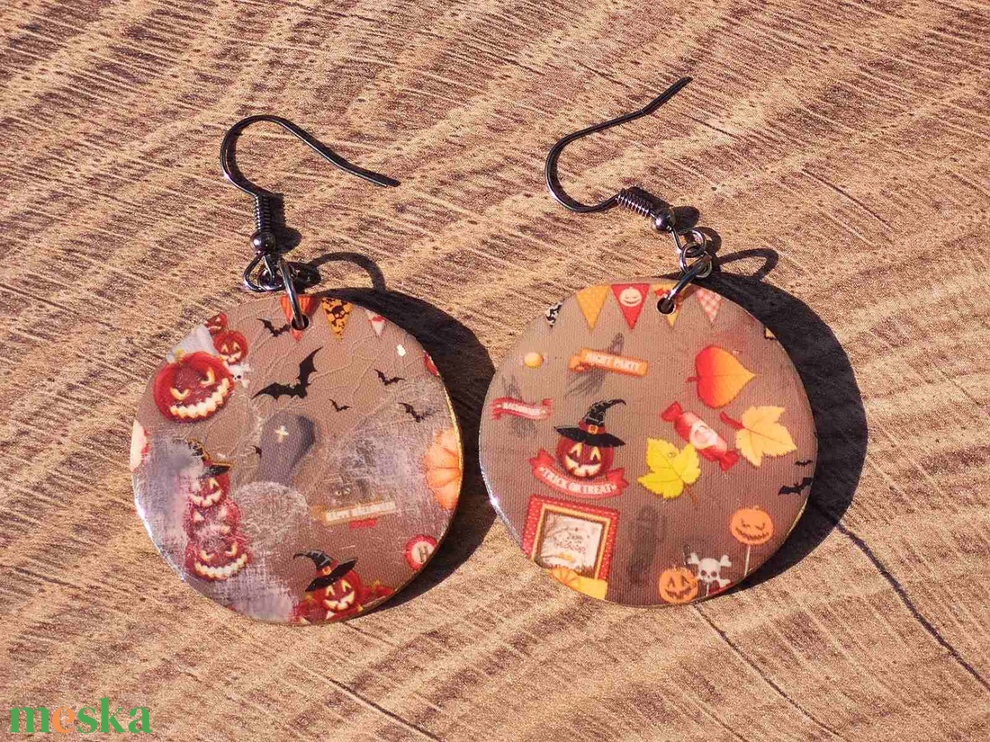 Halloween mintás fülbevaló  Happy Halloween fülbevaló - ékszer - fülbevaló - lógós kerek fülbevaló - Meska.hu