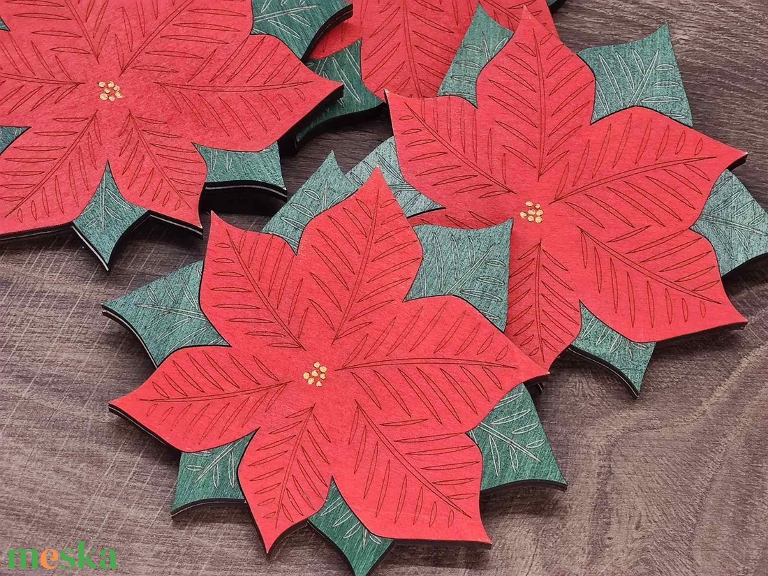 Karácsonyi poháralátét - Mikulásvirág - otthon & életmód - konyhafelszerelés, tálalás - tálalás - tányér- és poháralátét - Meska.hu